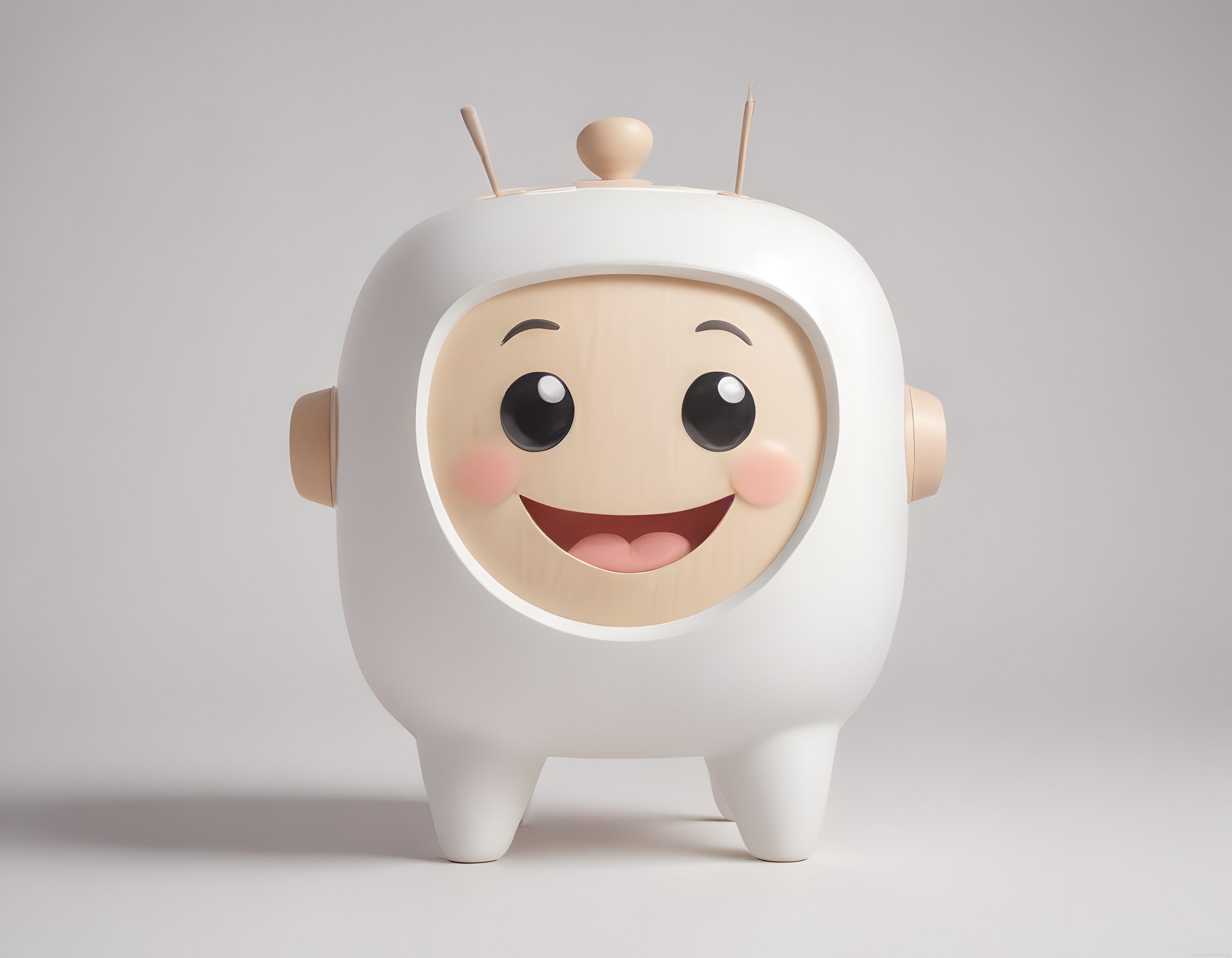 Sevimli Ahşap Yüzlü Mini Robot Karakter 3D Dijital Sanat Çalışması