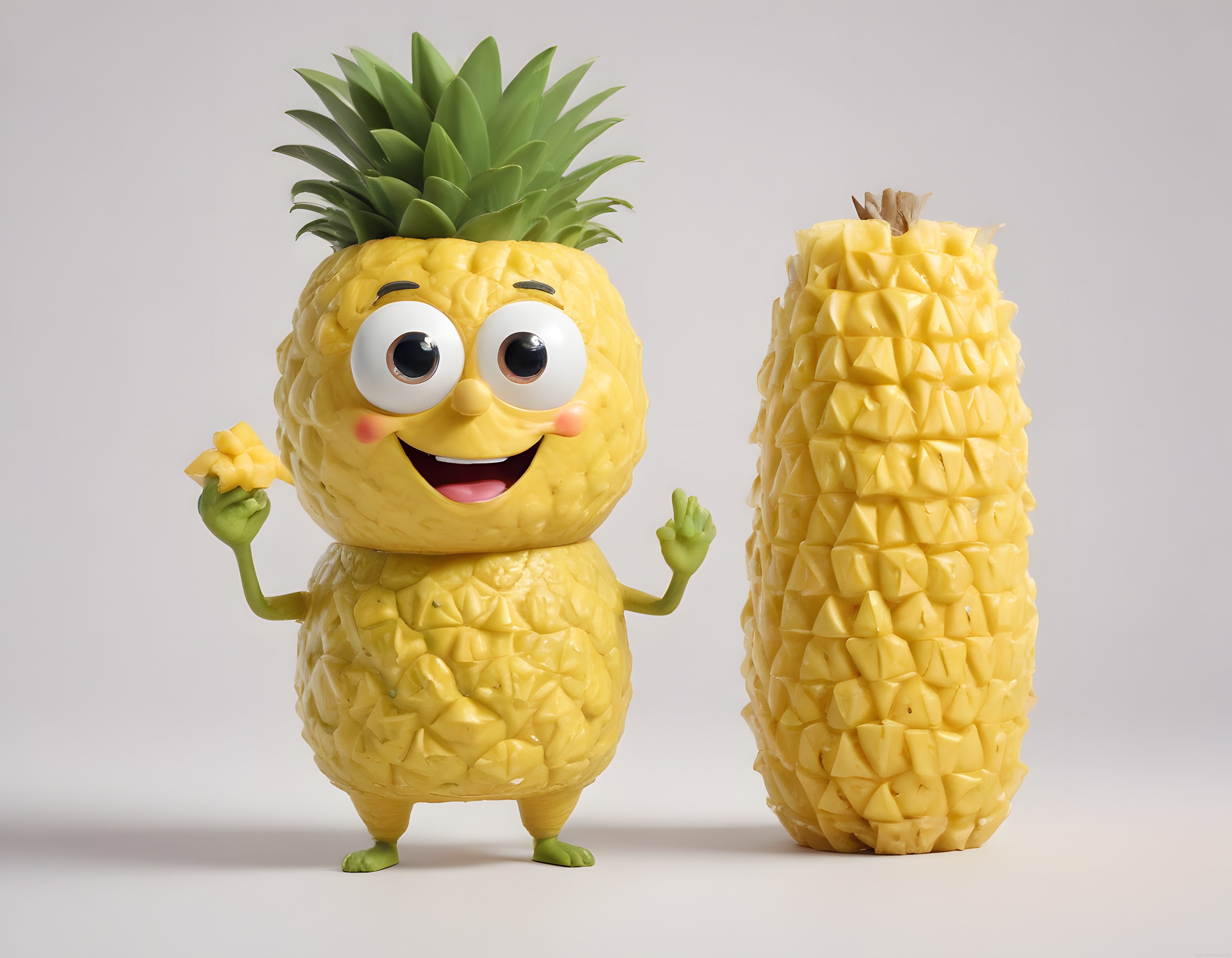 Sevimli Ananas Karakteri ve Soyulmuş Meyvesiyle Eğlenceli Konsept Görsel