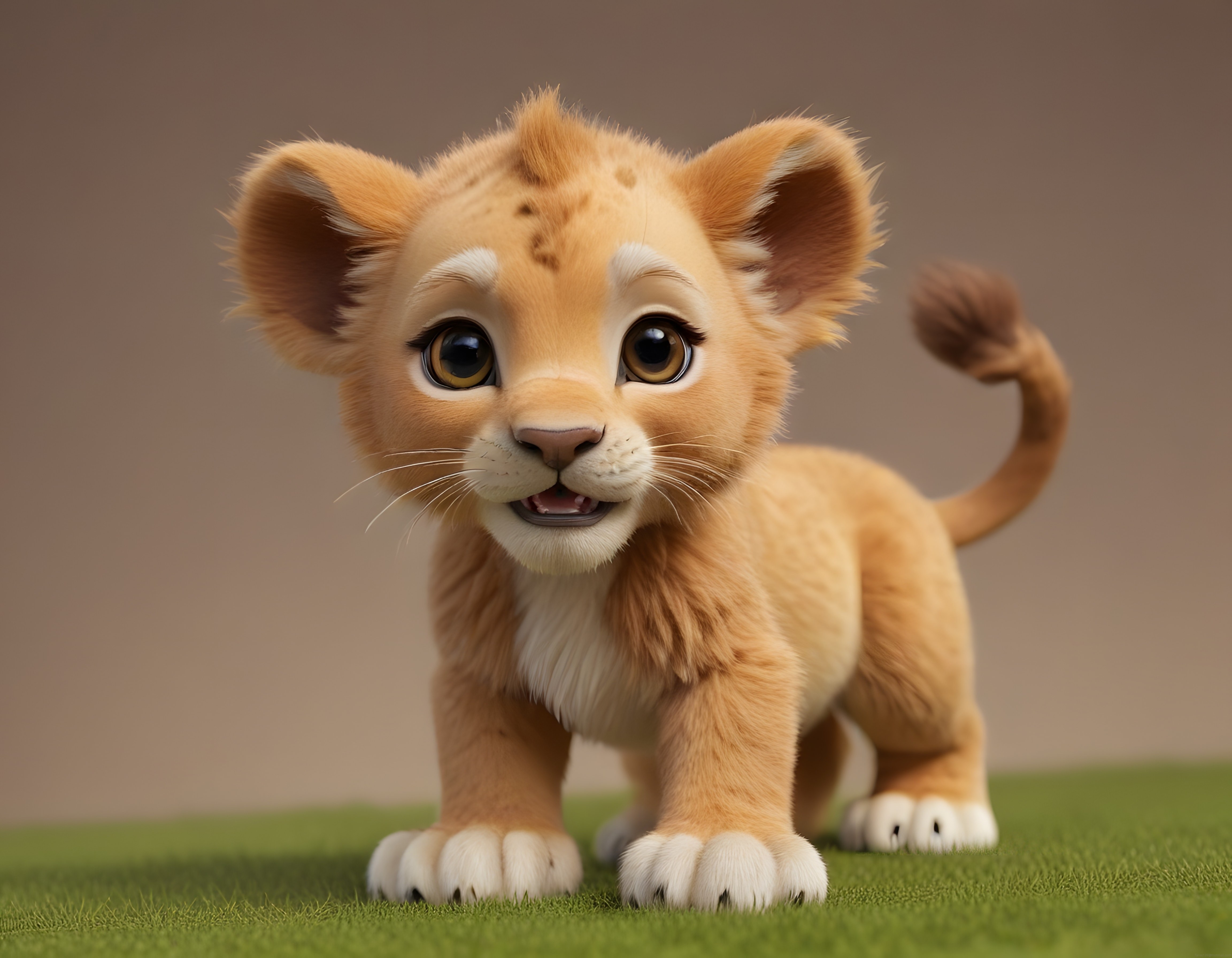 sevimli animasyon aslan yavrusu 3d render karakteri büyük kahverengi gözler
