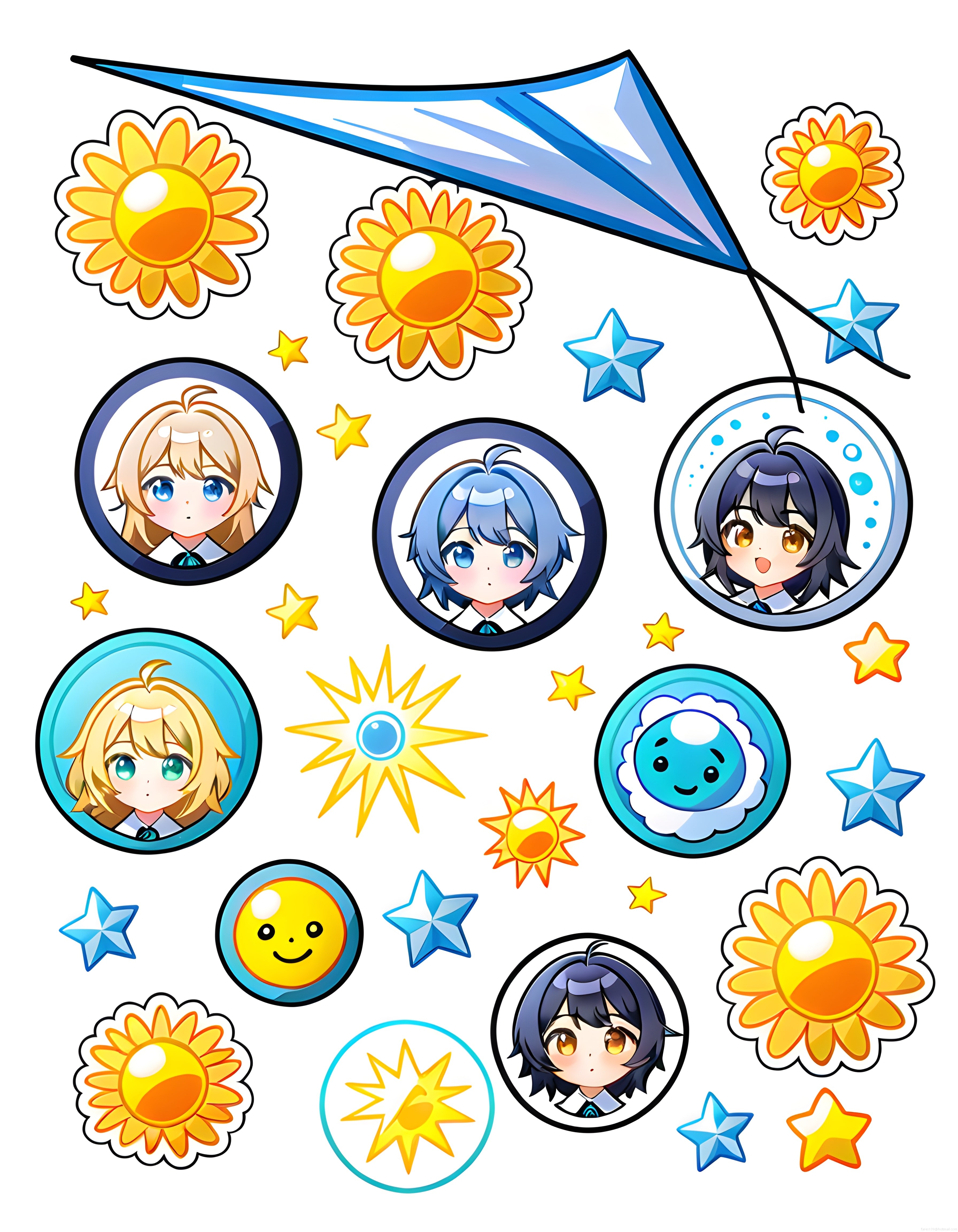 Sevimli Anime Avatarları ve Kawaii Uzay Sticker Dijital Sanat Koleksiyonu