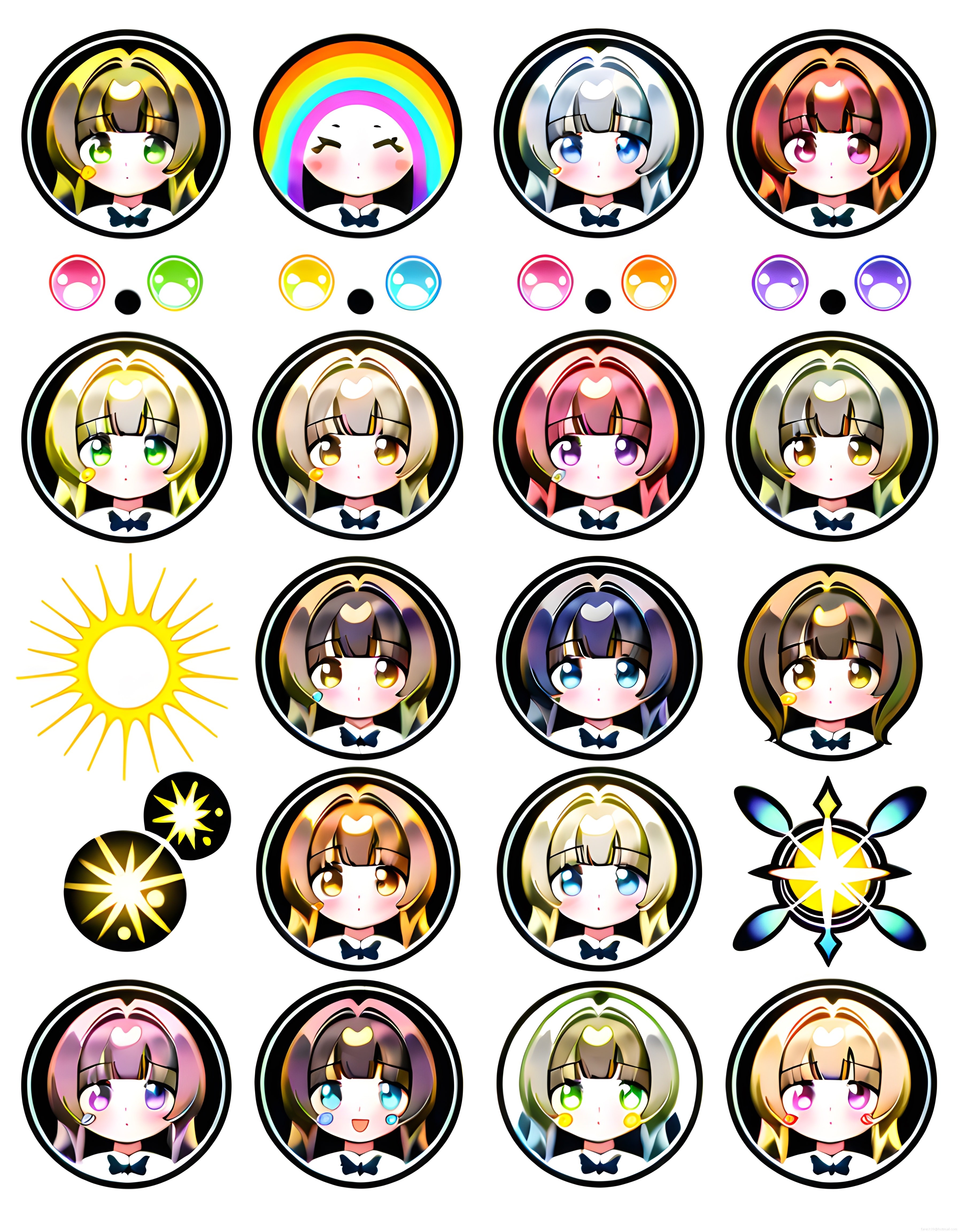 Sevimli Anime Chibi Avatar Seti ve Renkli Karakter Yüz Rozet Koleksiyonu