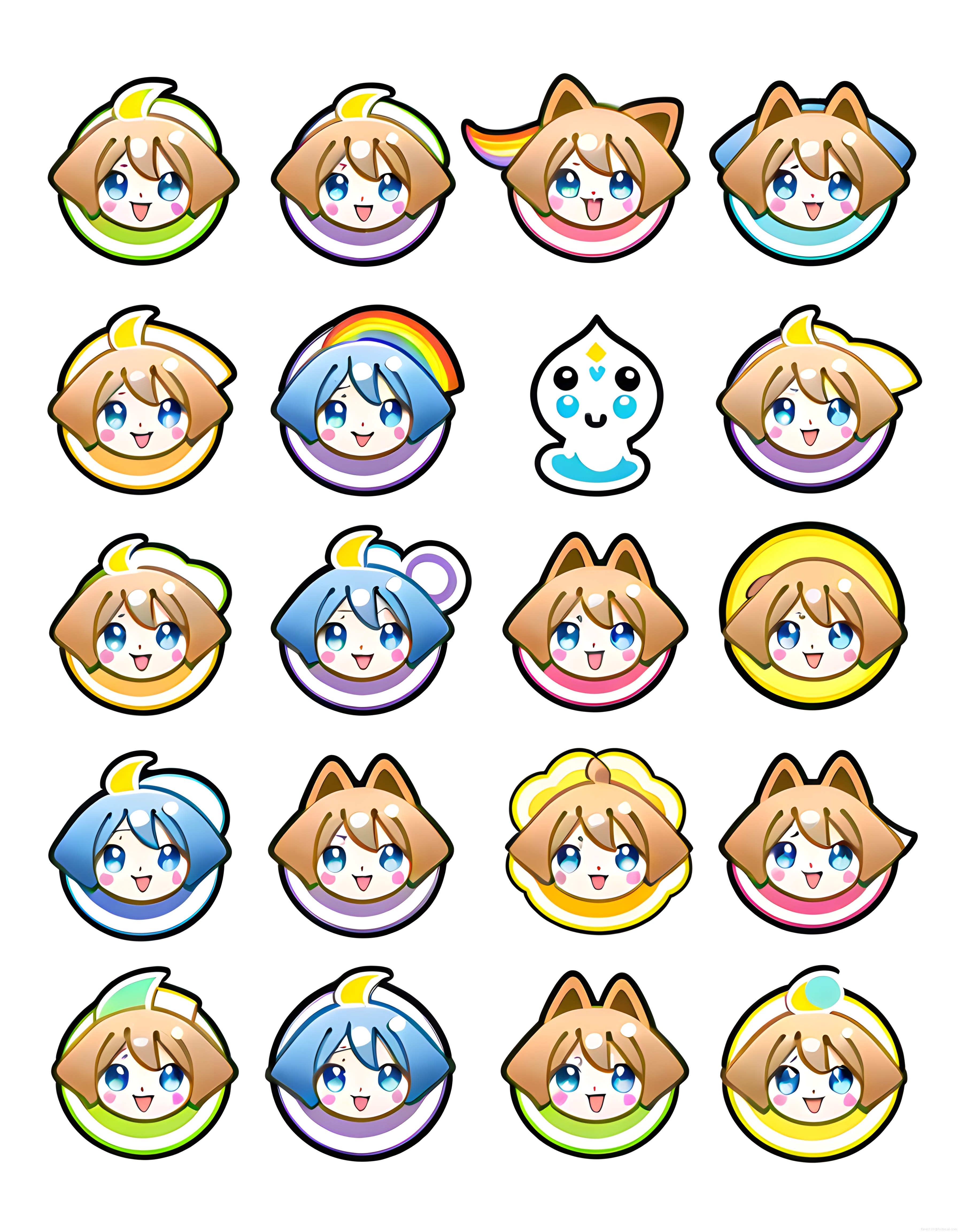Sevimli Anime Chibi Yüz Rozetleri: Kedi Kulakları, Gökkuşağı ve Hayalet Figürleri
