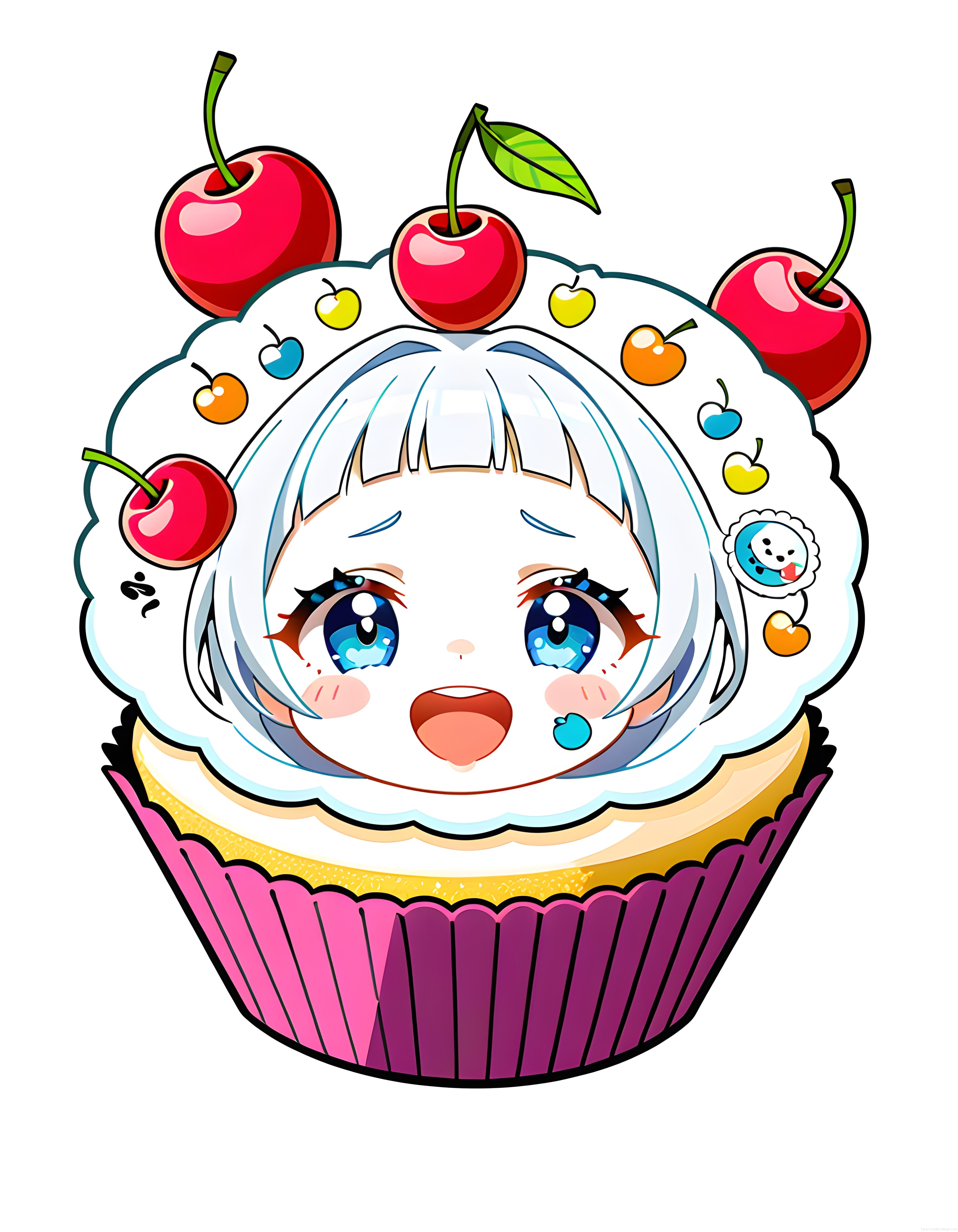 Sevimli Anime Cupcake Kız: Kirazlı Kremalı Pasta Karakteri Çizimi