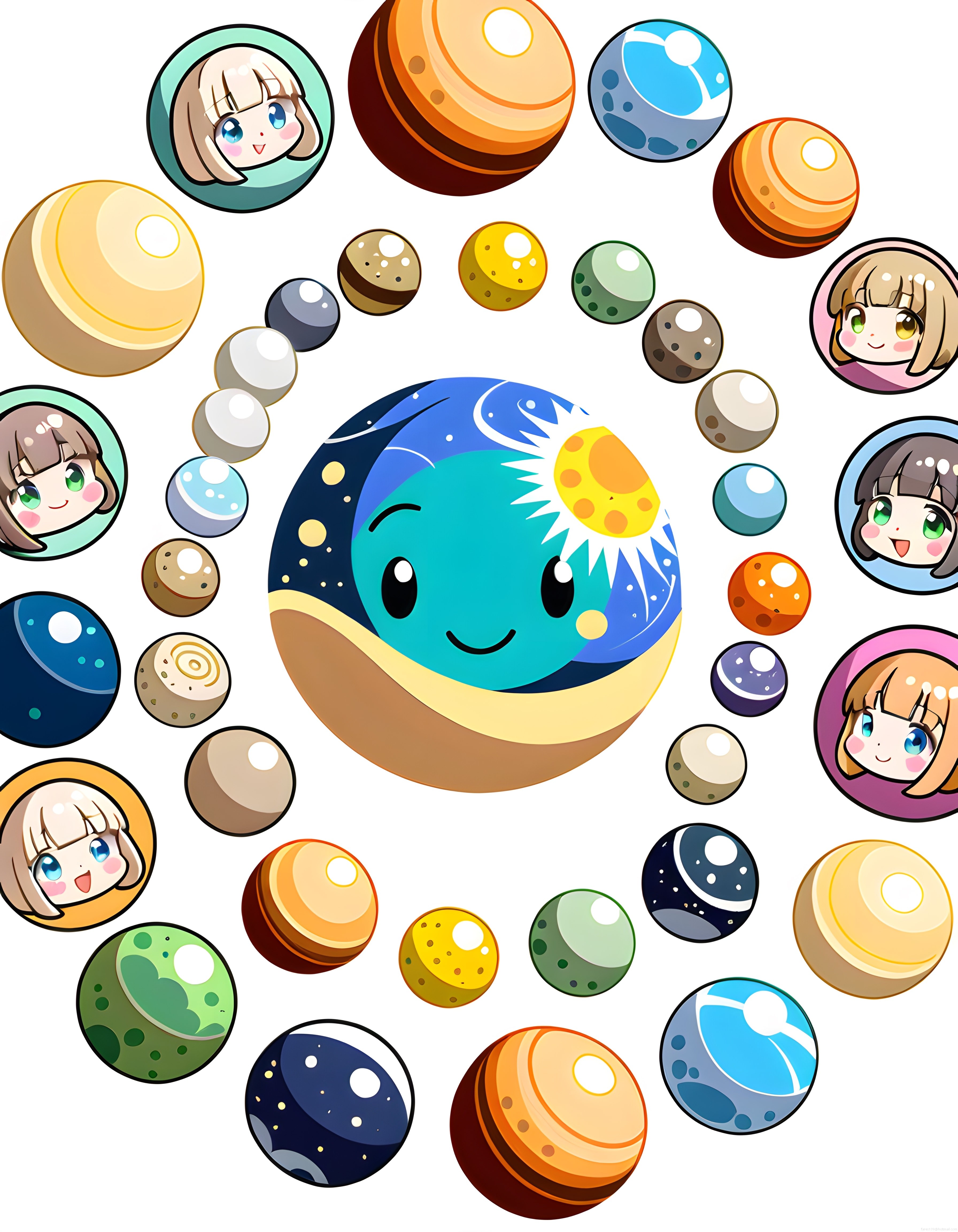 Sevimli Anime Gezegenleri ve Chibi Karakterlerle Renkli Uzay Macerası