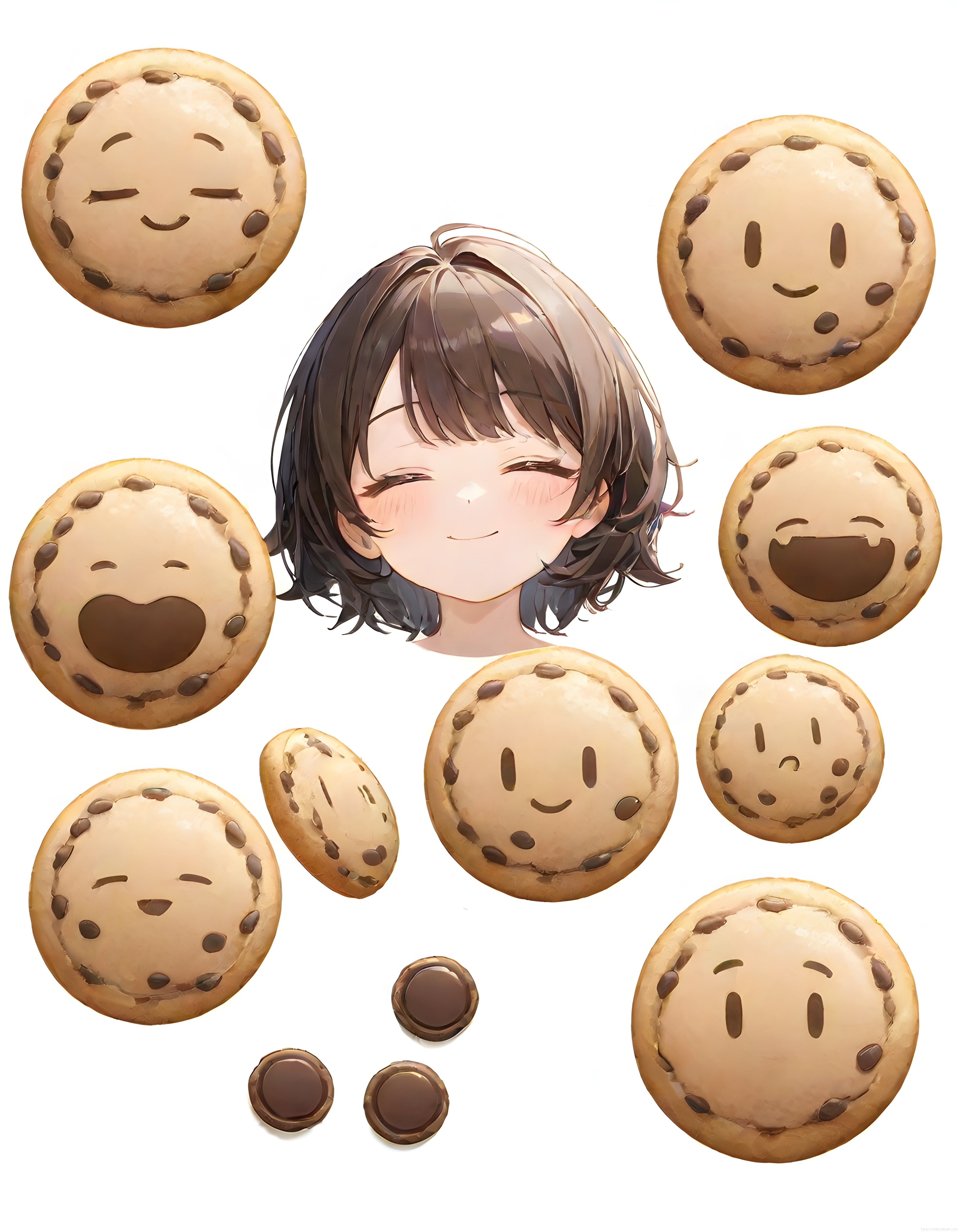 Sevimli Anime Karakter ve Çikolatalı Kurabiyelerle Dolu Dijital İllüstrasyon
