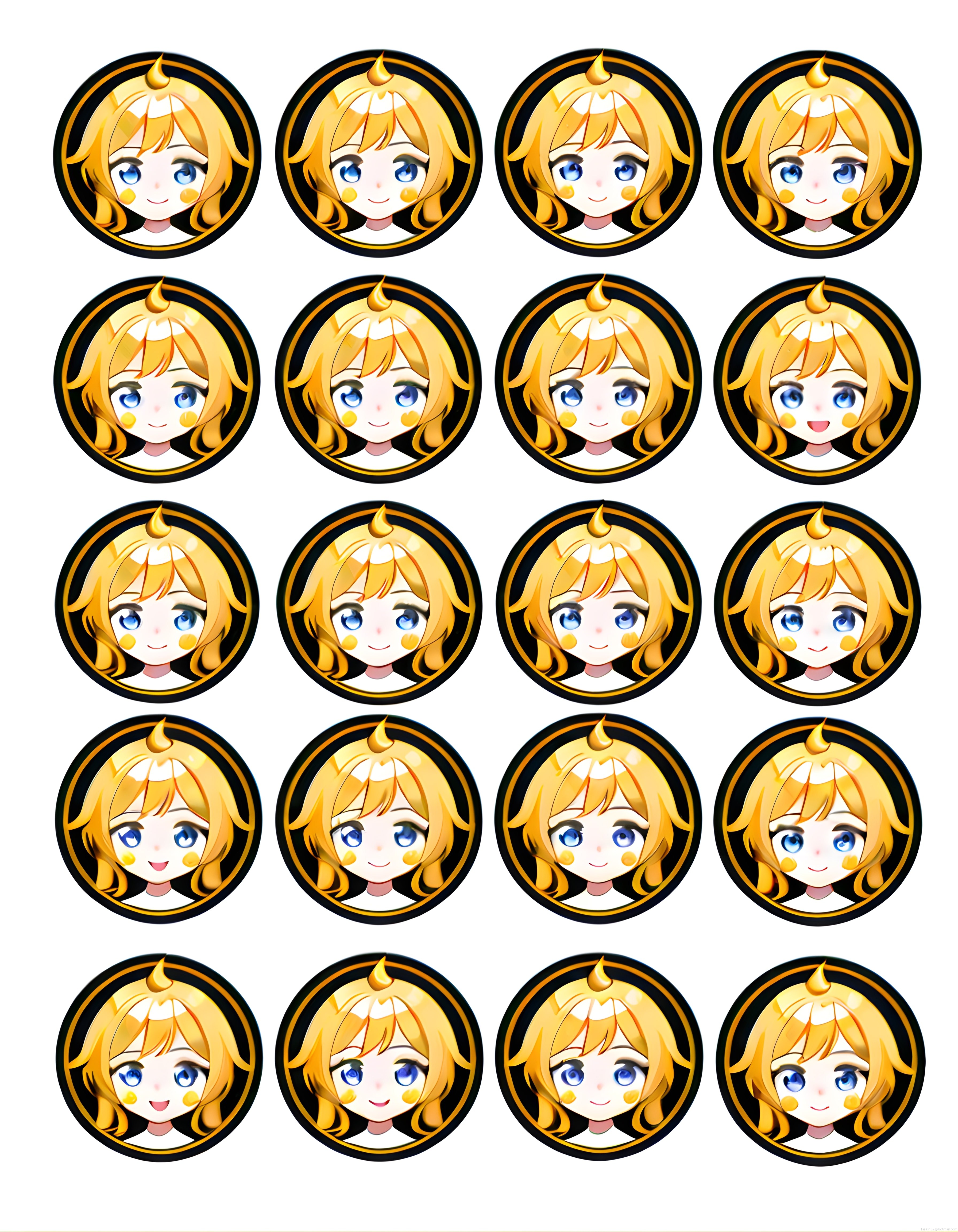 Sevimli Anime Karakterleri: Sarı Saçlı Mavi Gözlü Chibi Avatar Sticker Seti