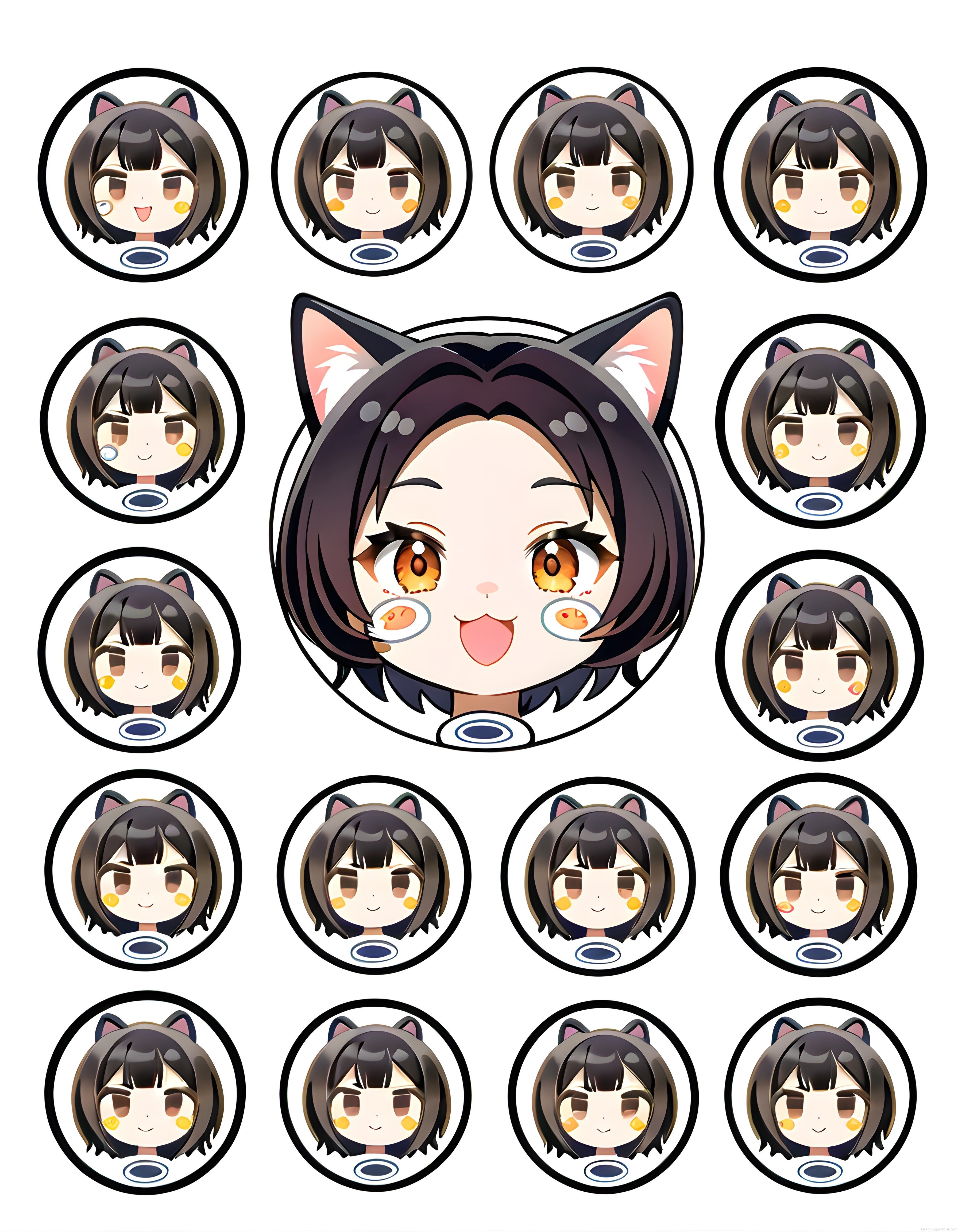 Sevimli Anime Kedi Kız Chibi Avatar Sticker Seti ve Karakter Tasarımı
