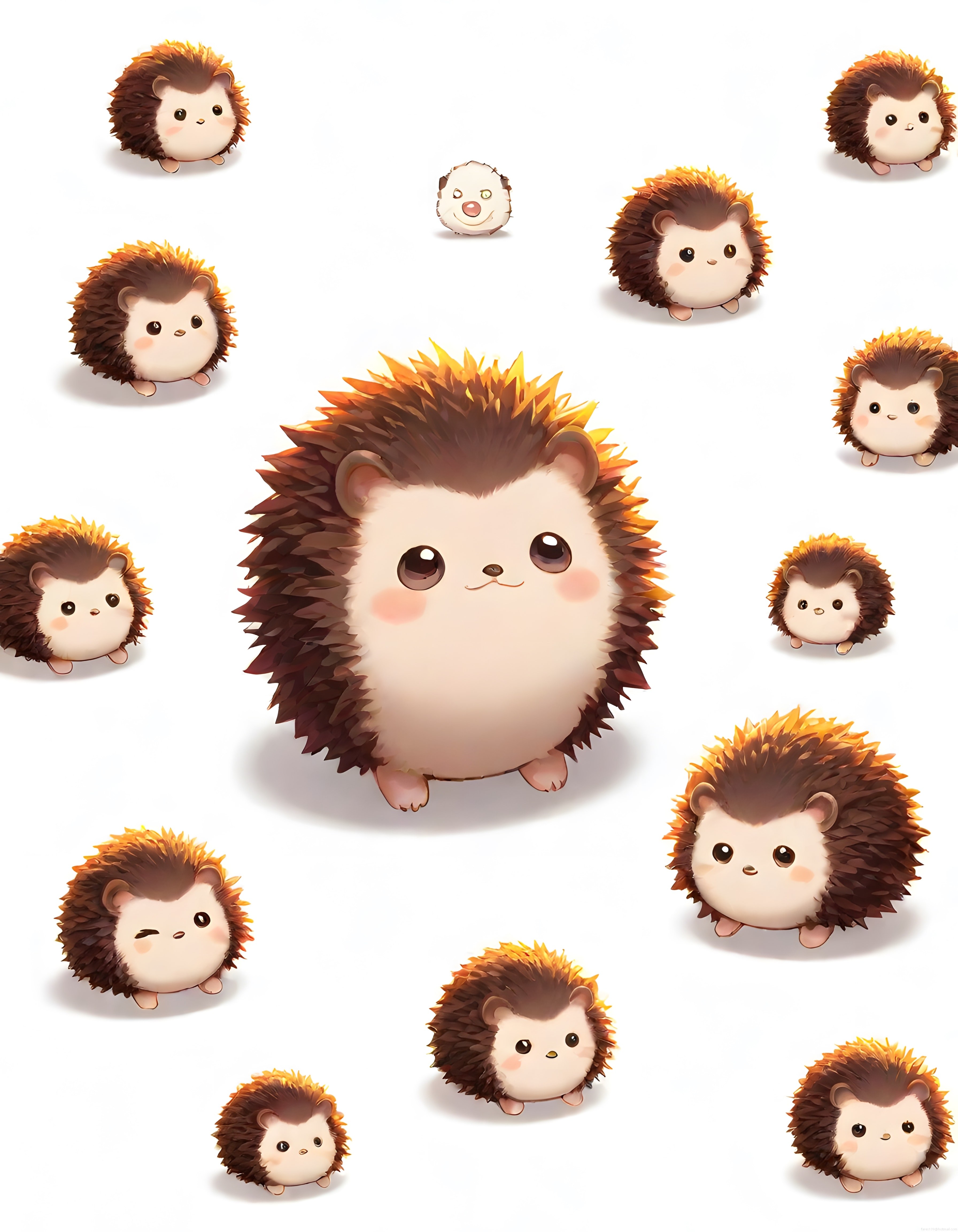 Sevimli anime kirpi karakterleri ve tatlı chibi hayvan illüstrasyon koleksiyonu