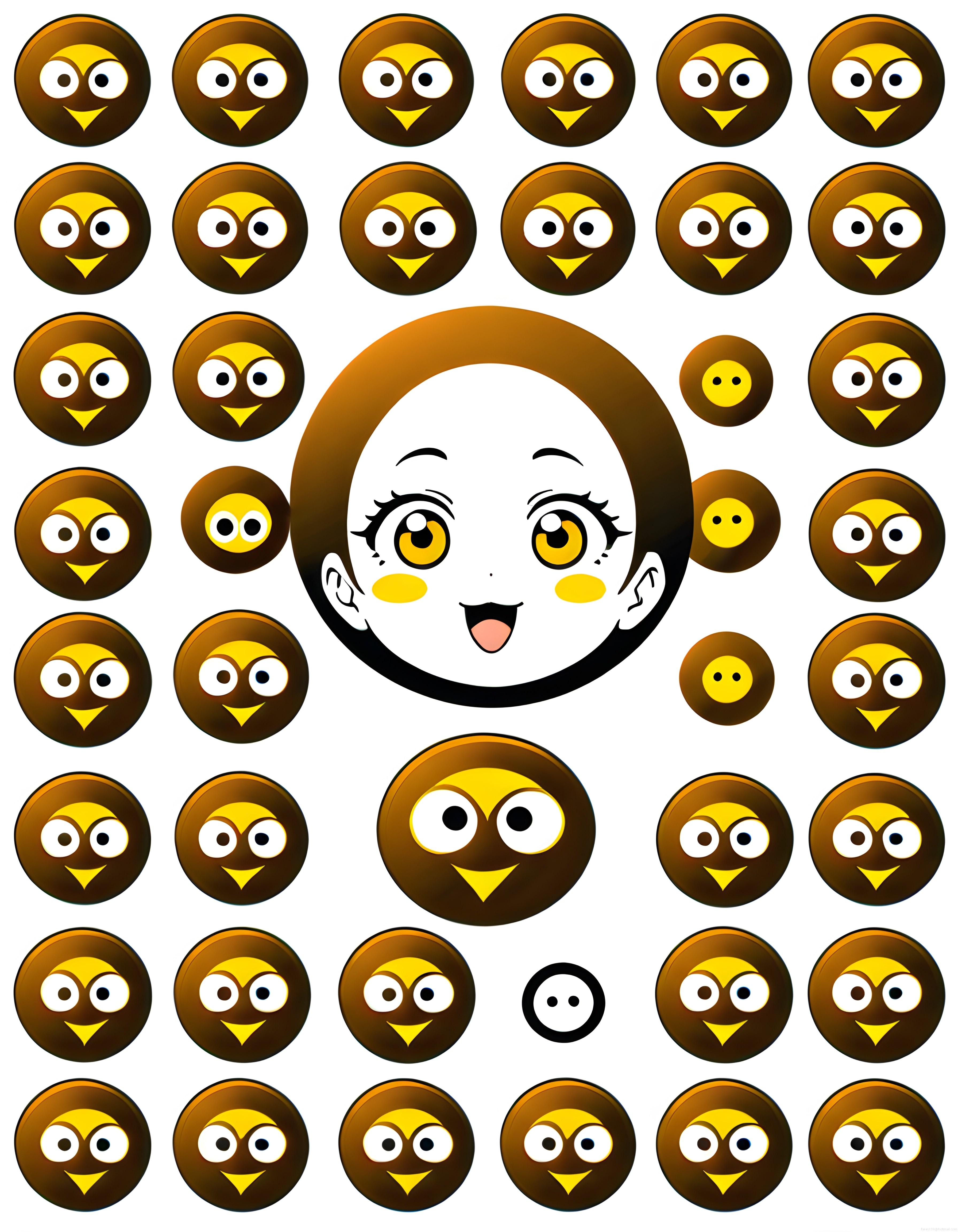 Sevimli Anime Kız ve Kahverengi Kuş Emojileriyle Dolu Çizgi Film Deseni