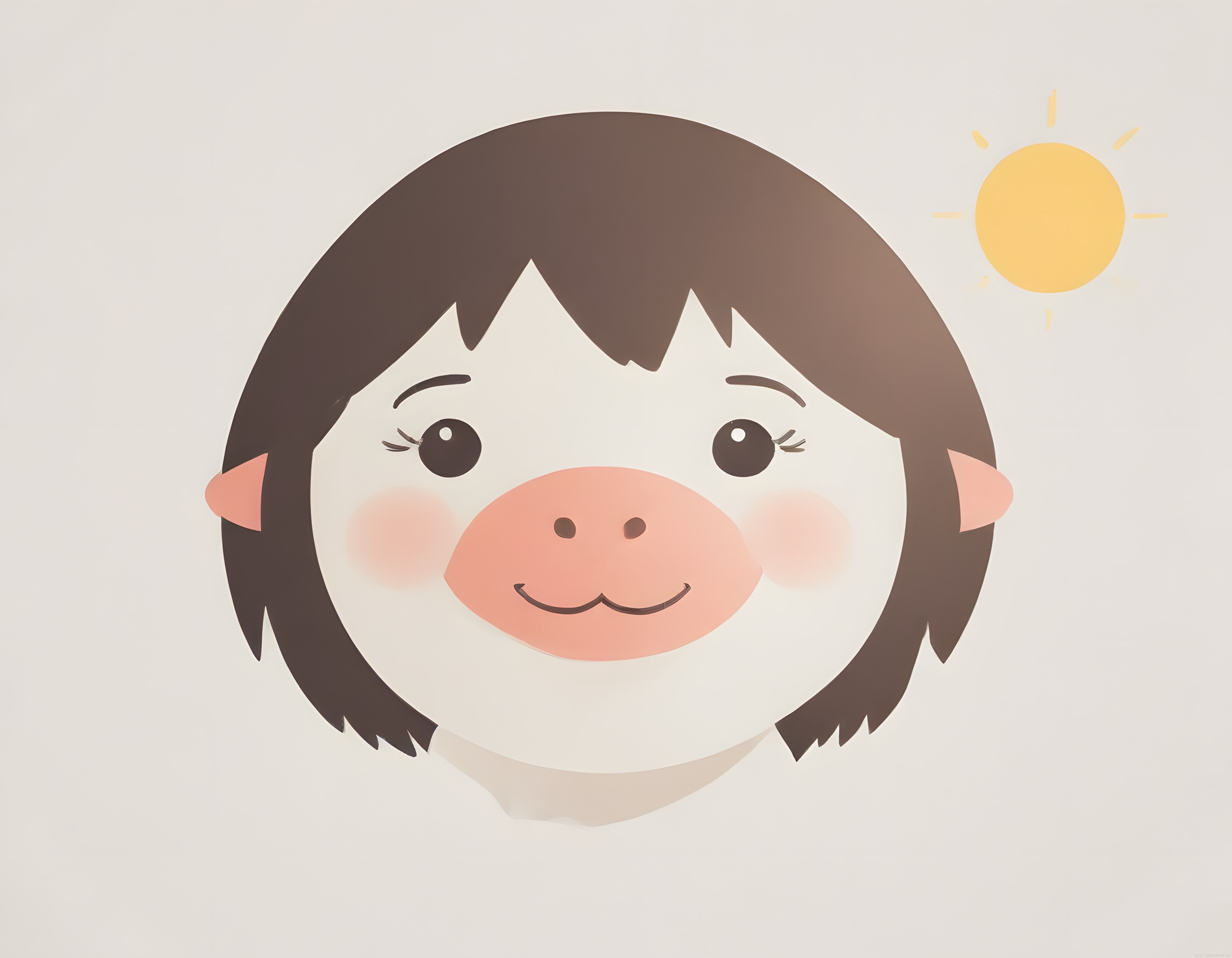 Sevimli Anime Kızı Karakter İllüstrasyonu ve Güneşli Minimalist Dijital Tasarım