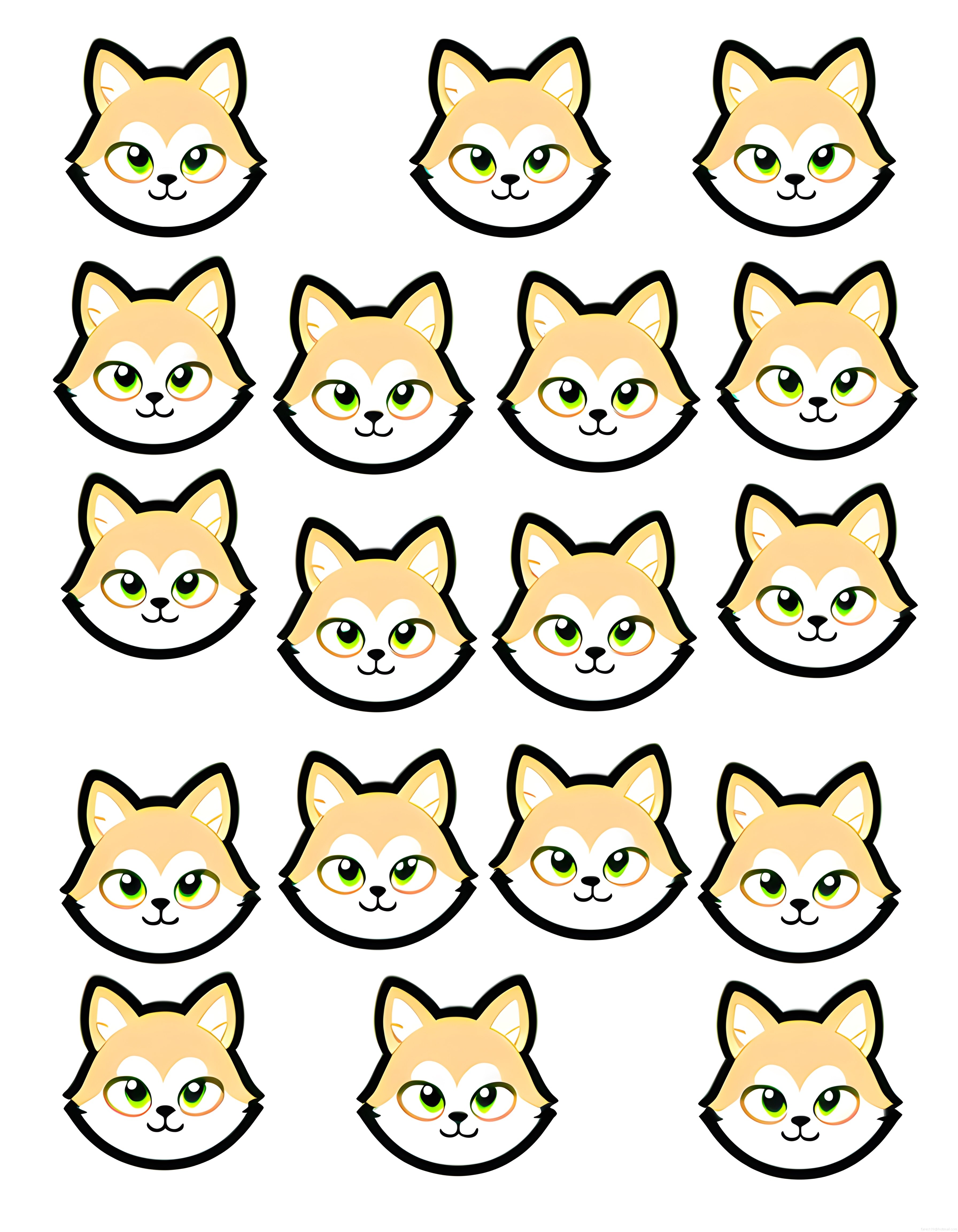 Sevimli anime köpek karakterleri koleksiyonu, kawaii shiba yüzü vektör çizim seti