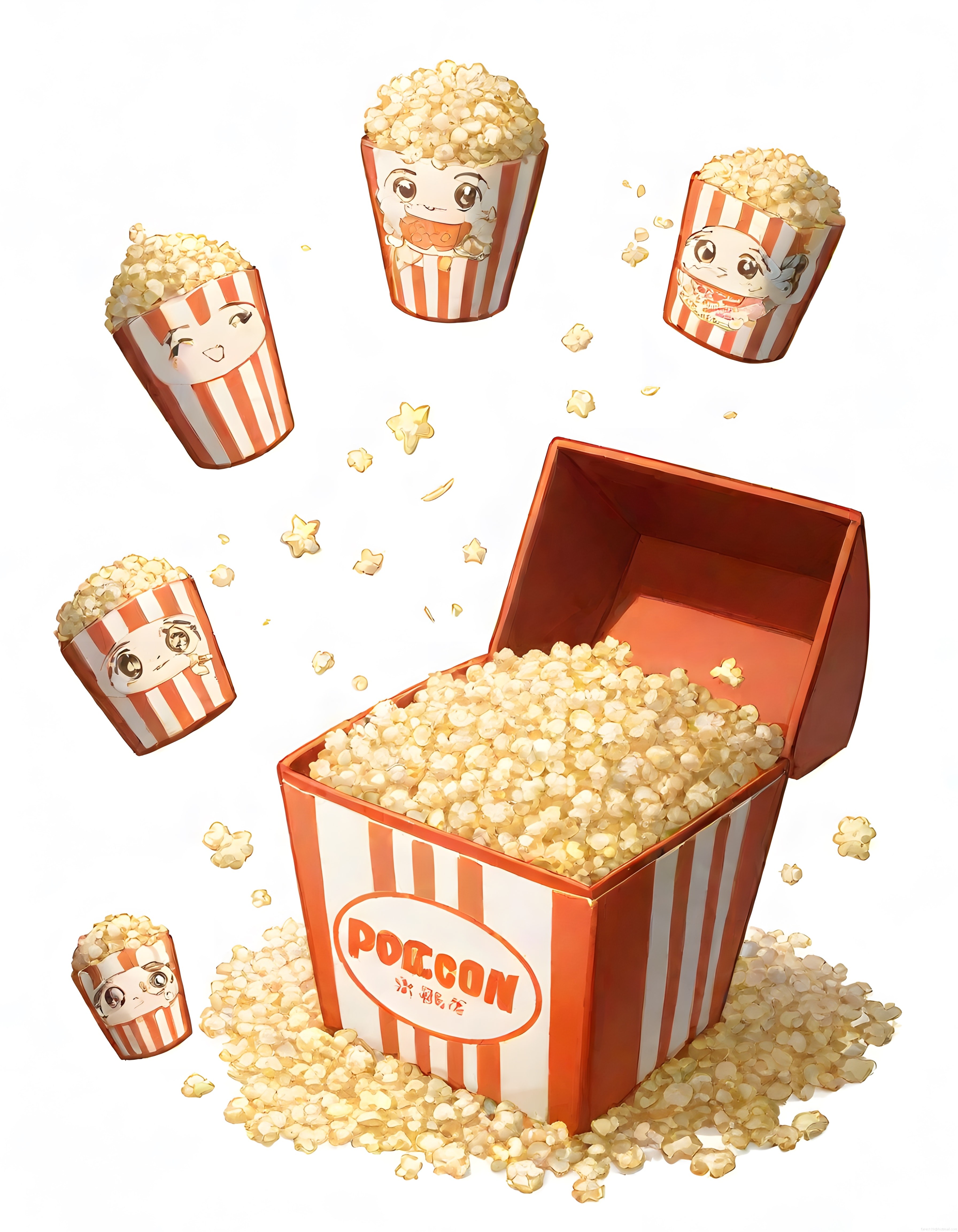 Sevimli Anime Patlamış Mısır Kutuları ile Eğlenceli Sinema Gecesi Konsepti