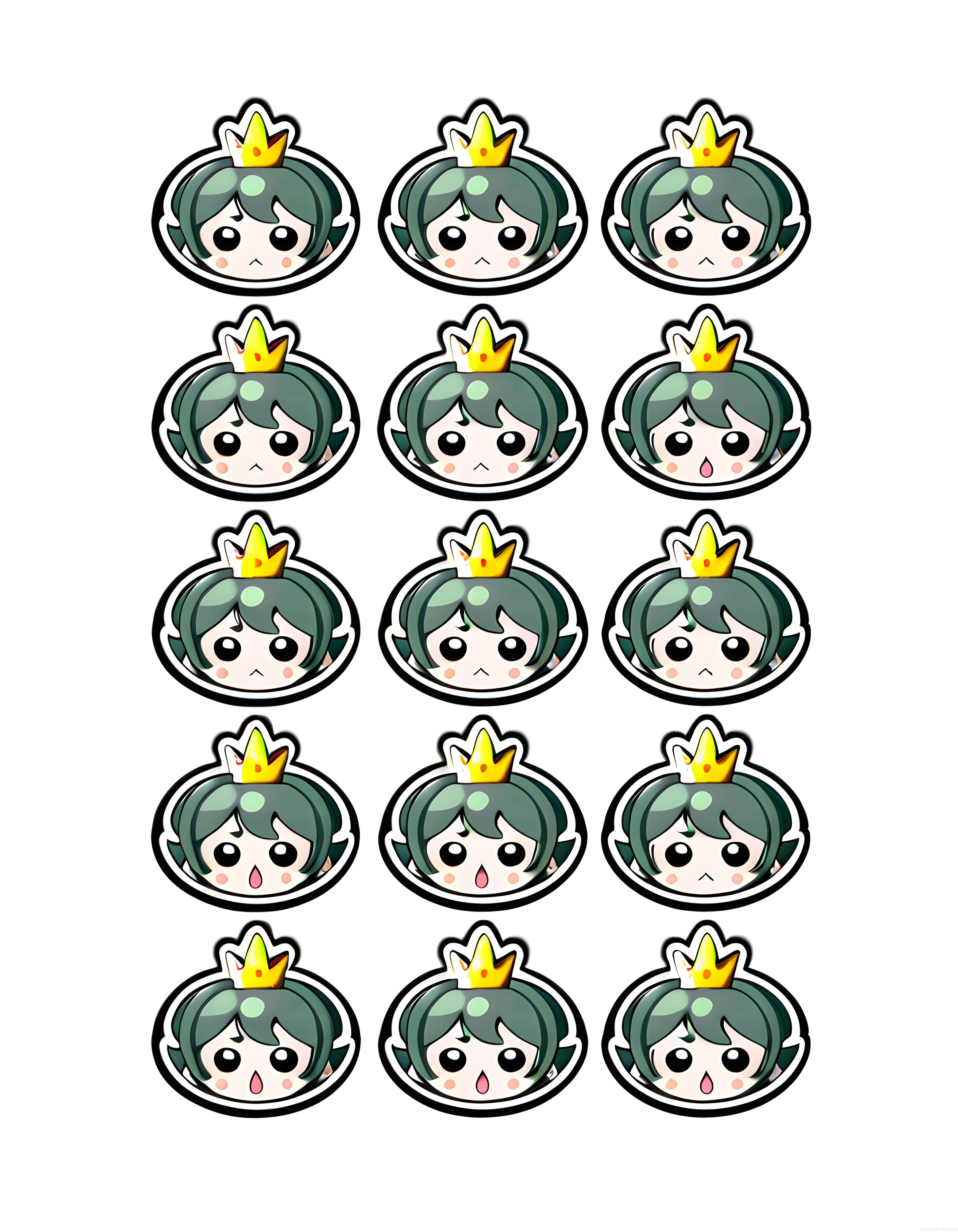 Sevimli Anime Prensi Stickerleri: Yeşil Saçlı Erkek Karakter On Beş Emoji