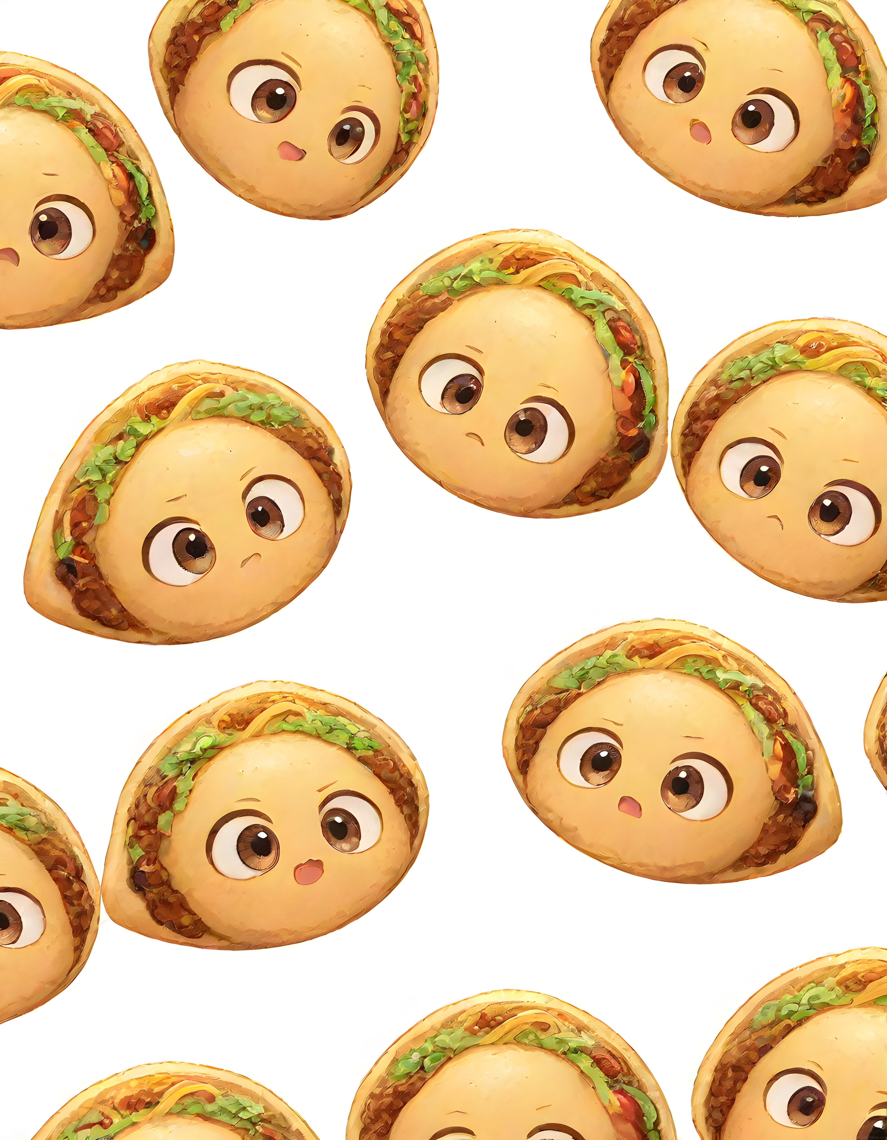 Sevimli Anime Taco Karakterleri ile Eğlenceli ve Renkli Desen Tasarımı