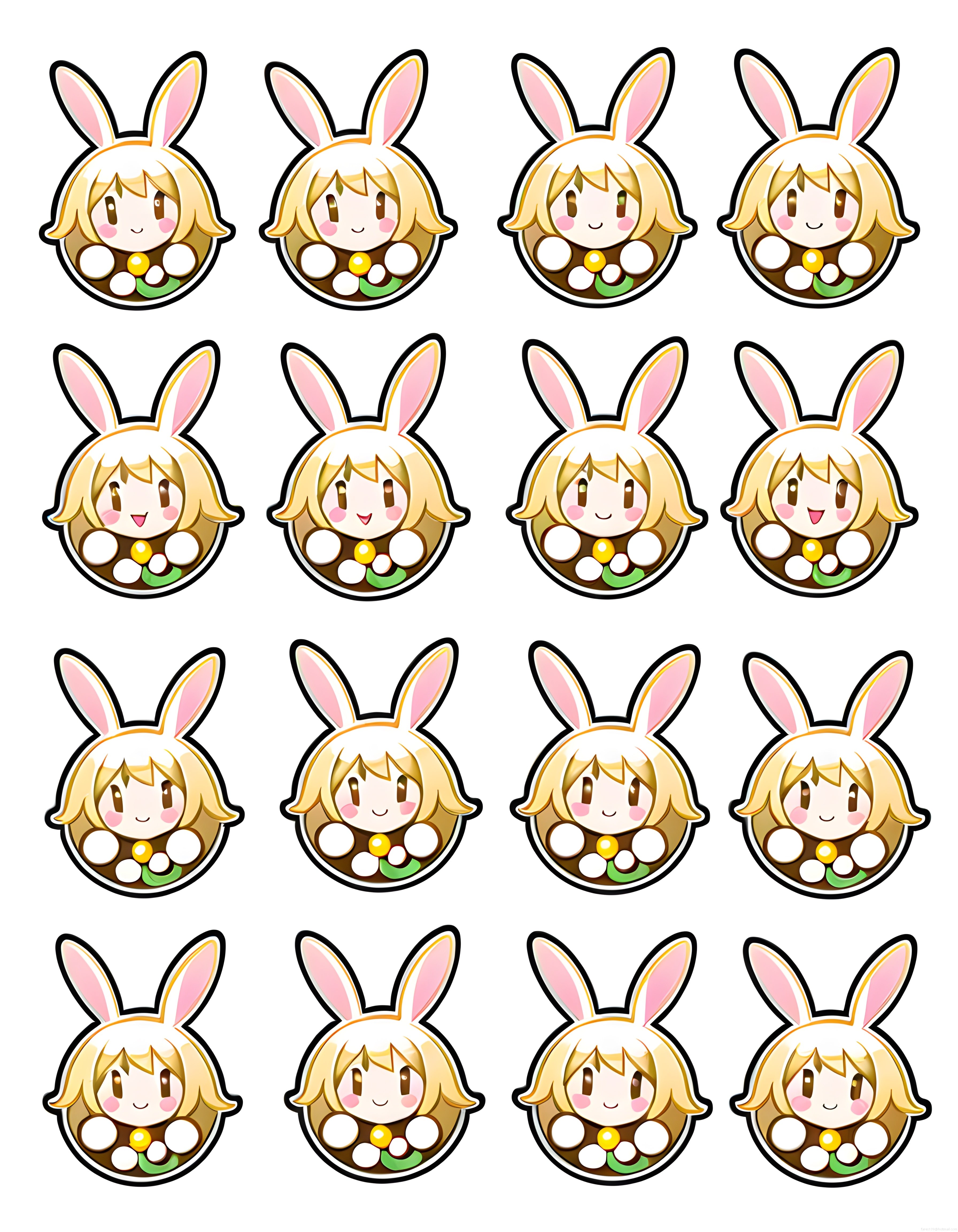 Sevimli Anime Tavşan Kız Karakteri 16 Farklı Yüz İfadesi ve Duygu Sticker Seti
