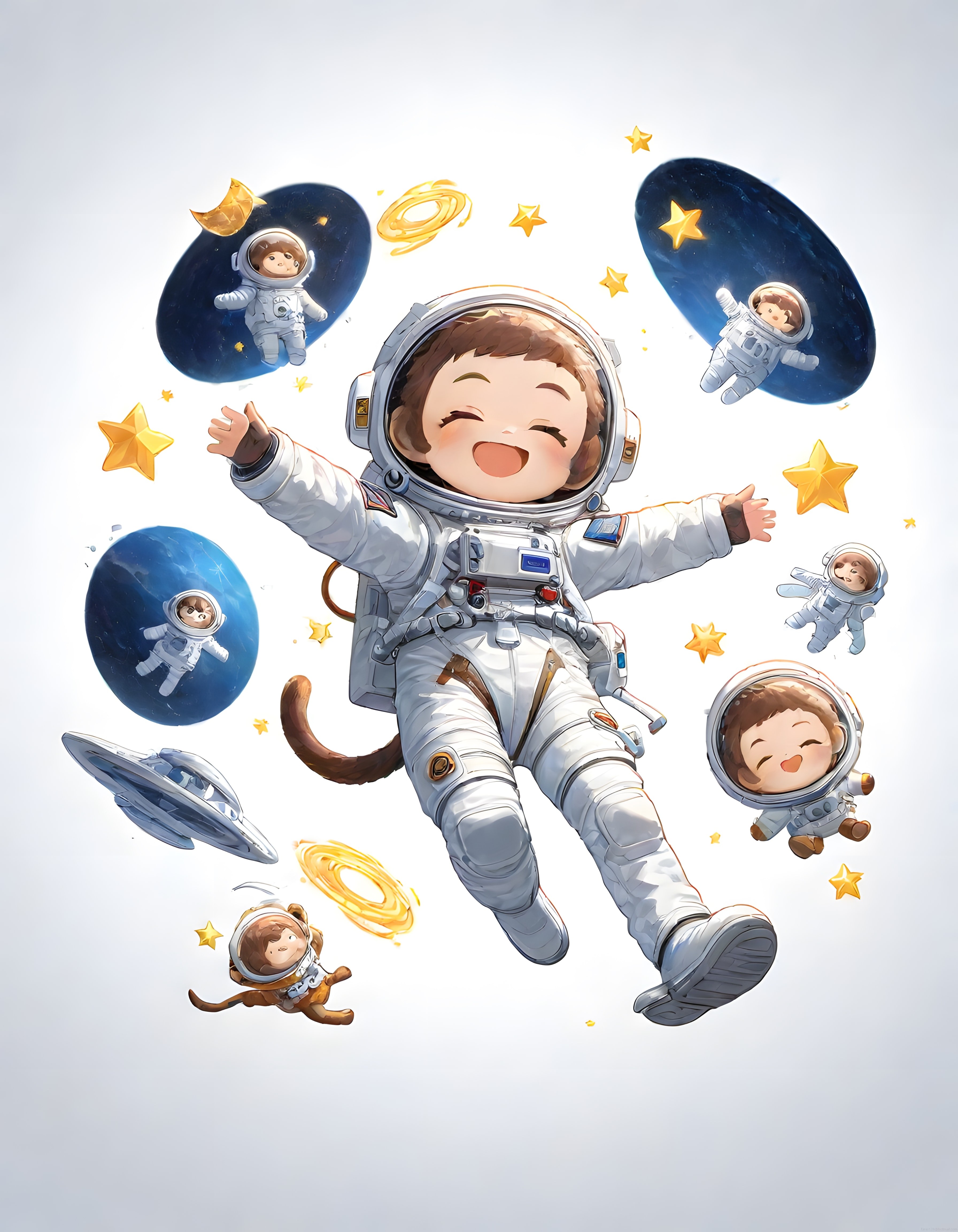 Sevimli Astronot Maymunun Yıldızlar Arası Macerası: Dijital İllüstrasyon