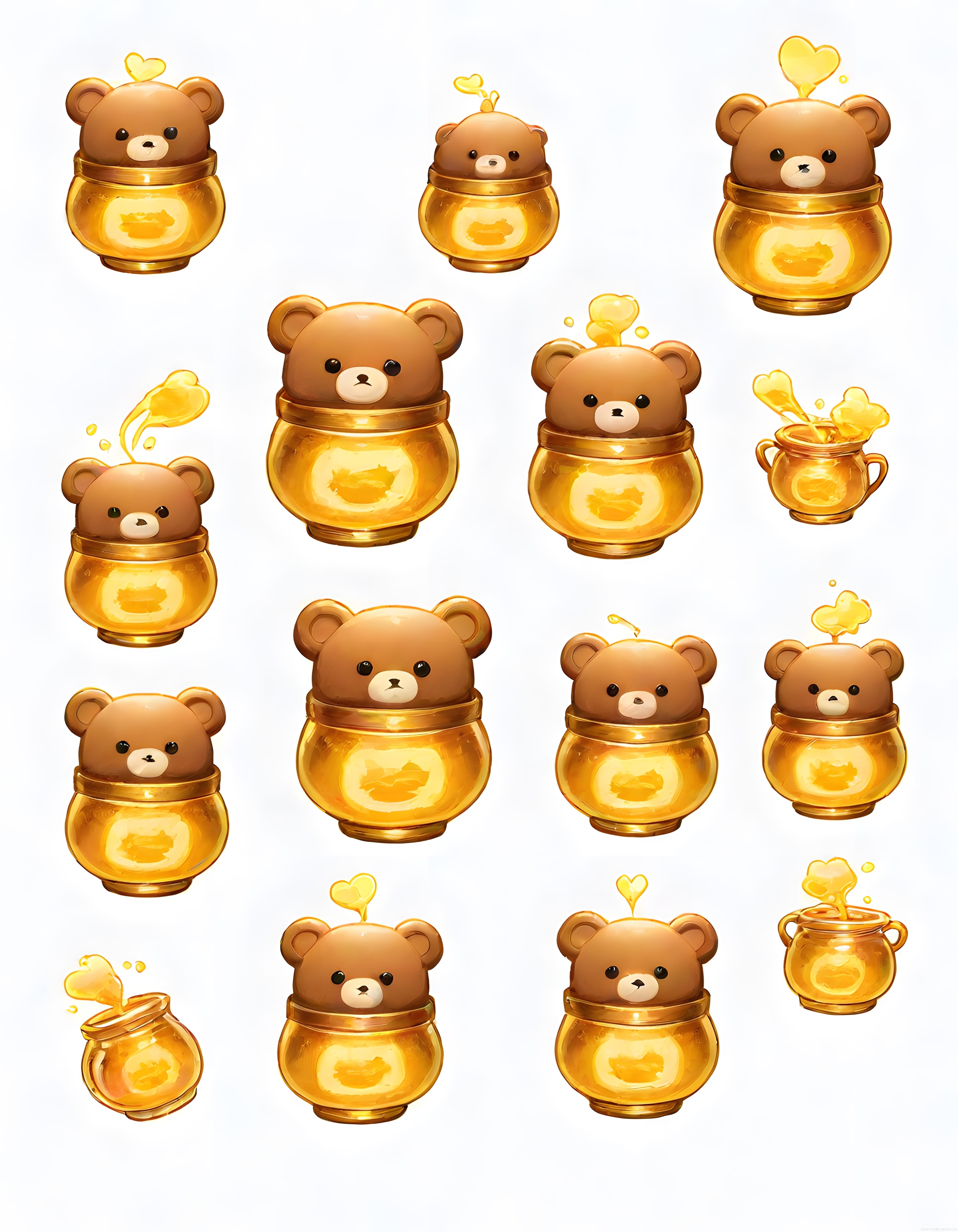 Sevimli Ayıcık Bal Kavanozu Kawaii Sticker Seti ve Dijital Karakter Tasarımları