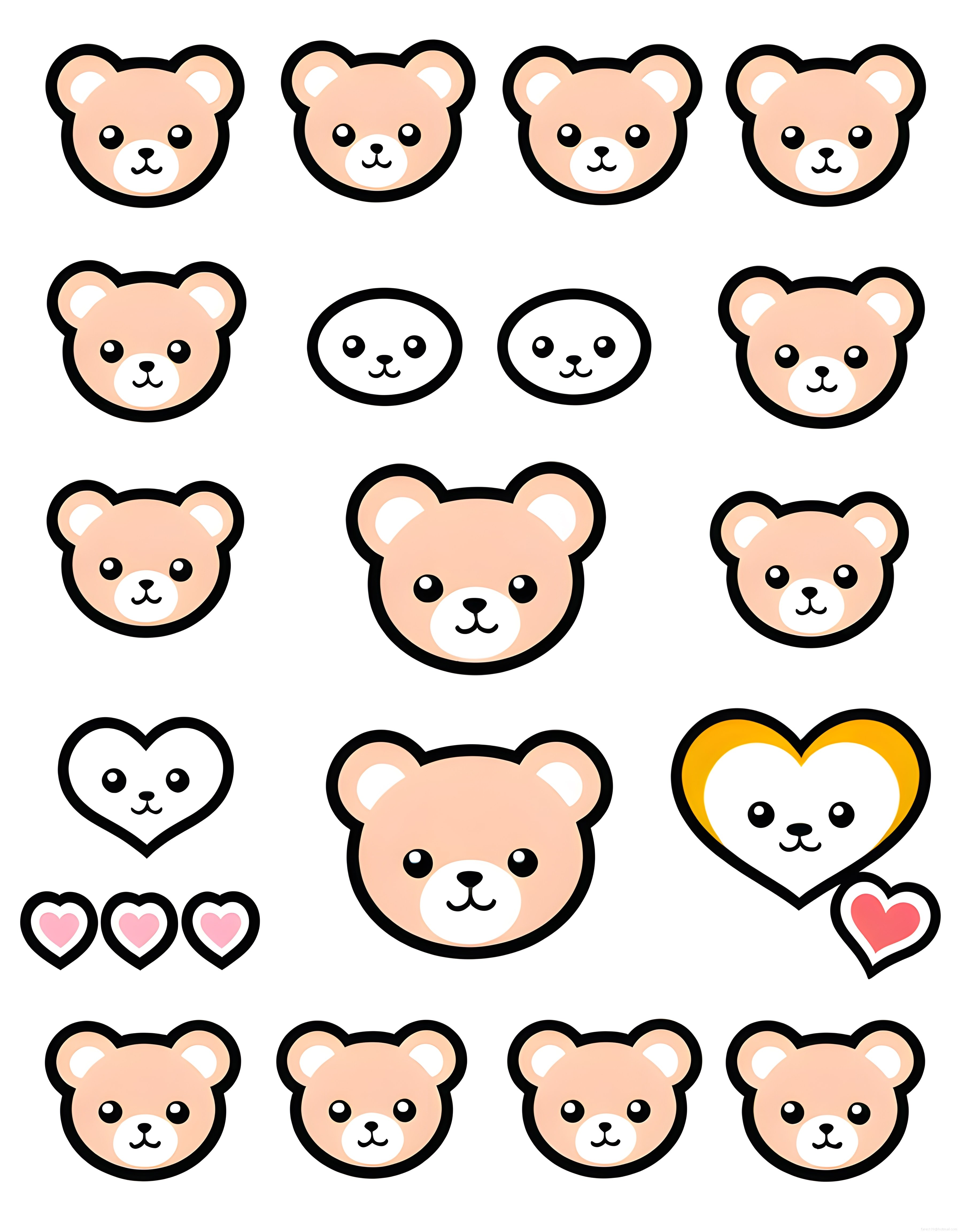 Sevimli Ayıcık Yüzü Çıkartma Seti: Kawaii Dijital Çizim Koleksiyonu