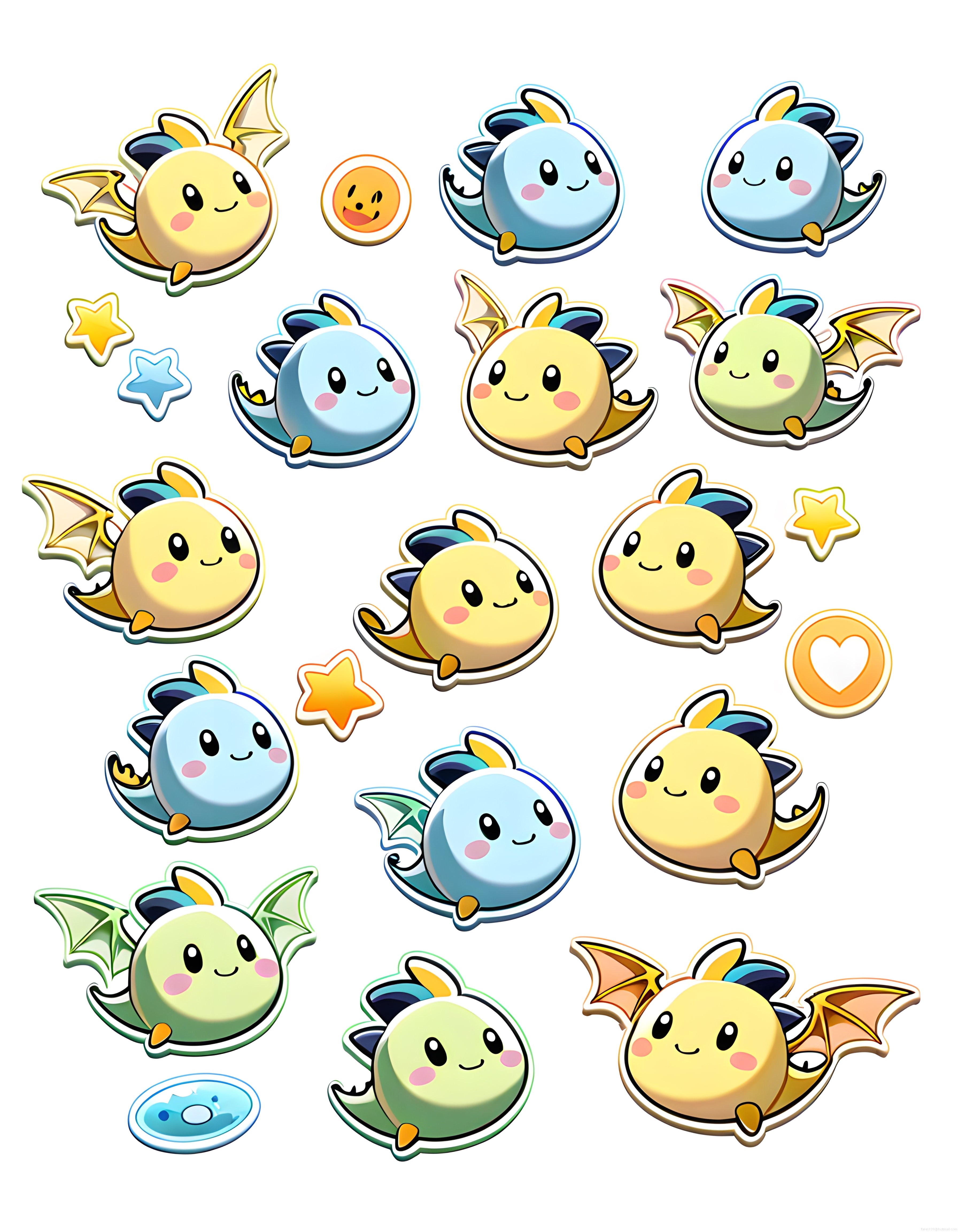 Sevimli Bebek Ejderha ve Yarasa Karakterleri: Pastel Sticker Koleksiyonu