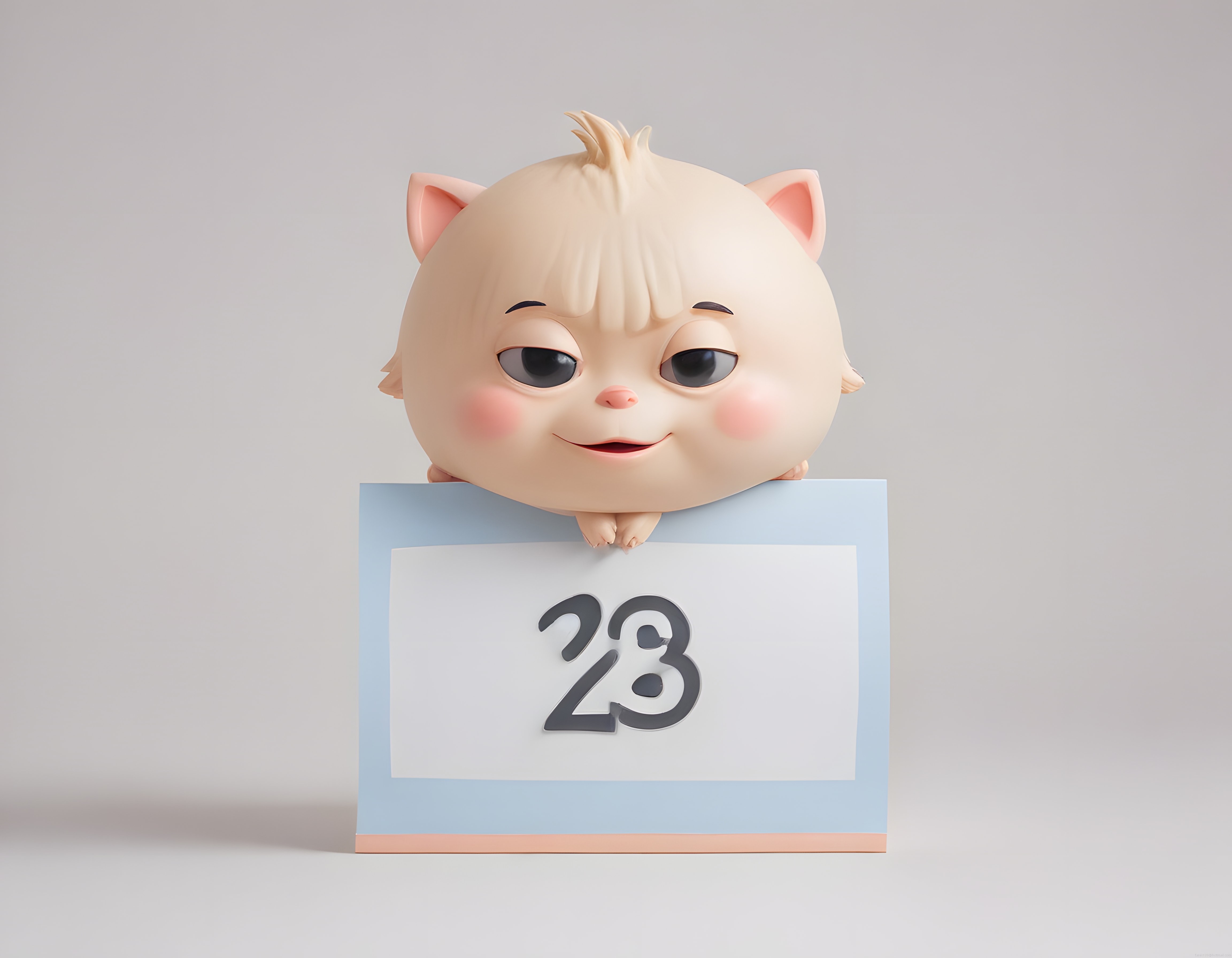 Sevimli bebeksi 3D maskot karakter ve 28 tarihli minimalist takvim kartı