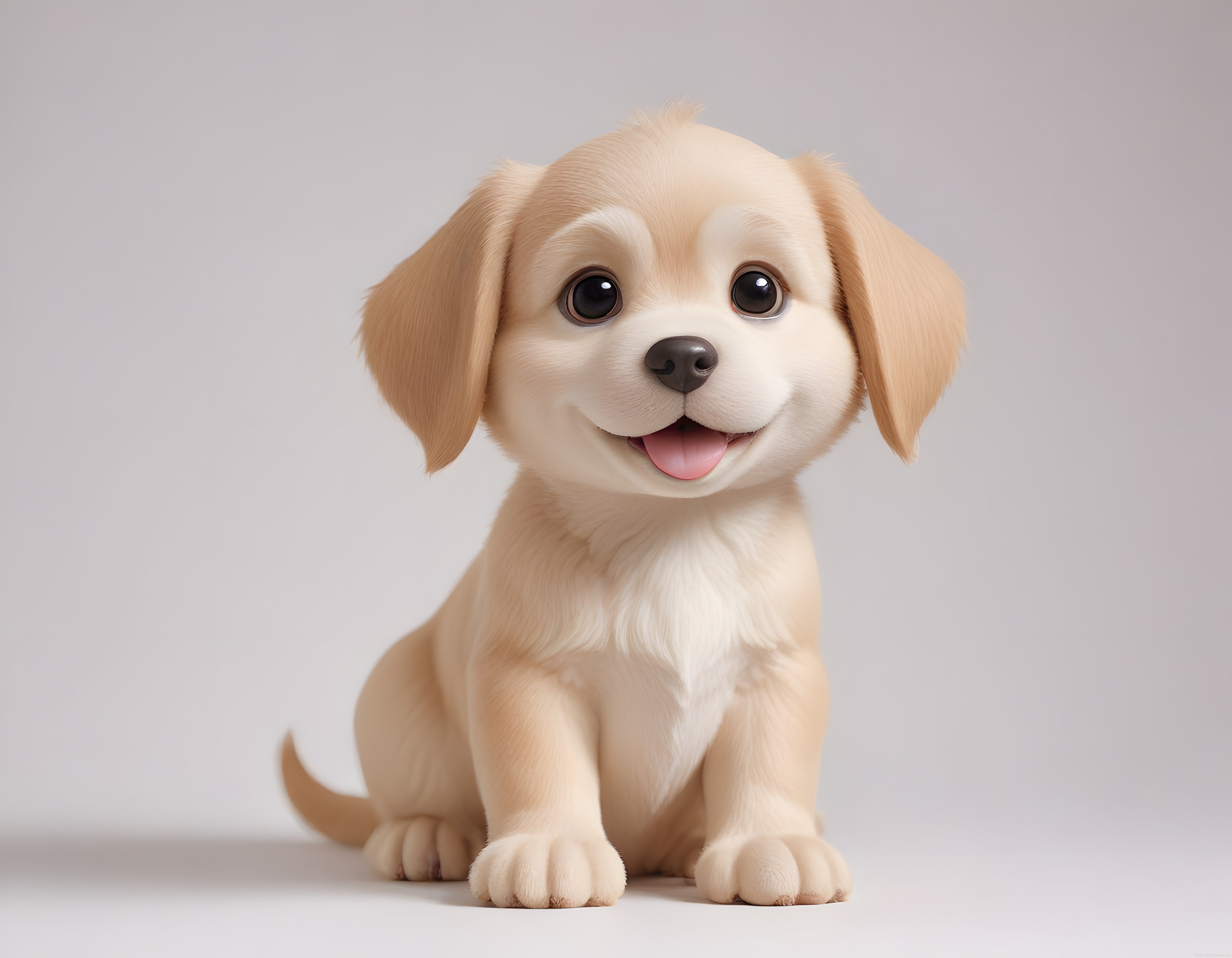 Sevimli Bej Renkli Büyük Gözlü Köpek Yavrusu 3D Dijital Sanat Çalışması