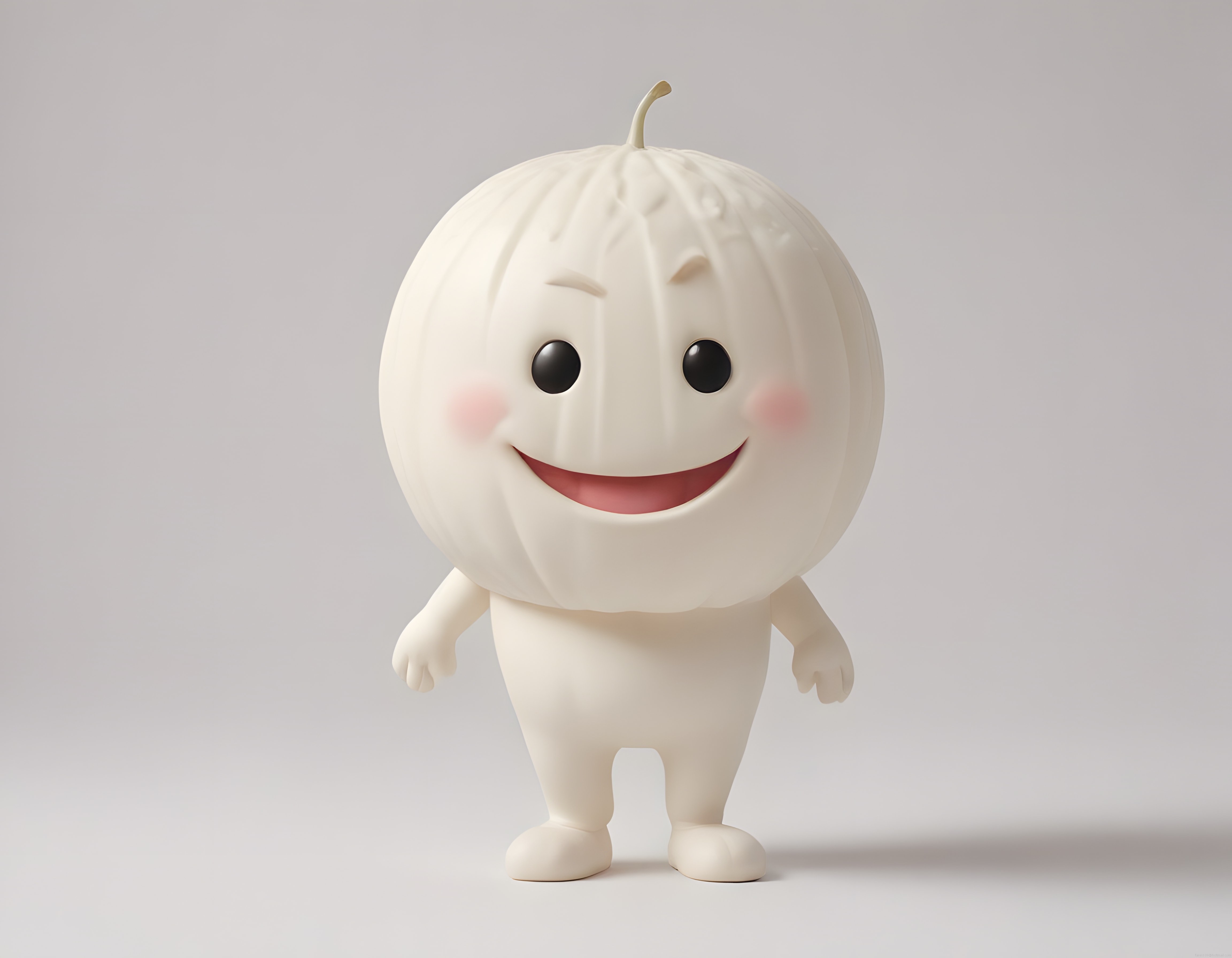 Sevimli Beyaz 3D Karakter: Gülümseyen Minimalist Animasyon Figürü