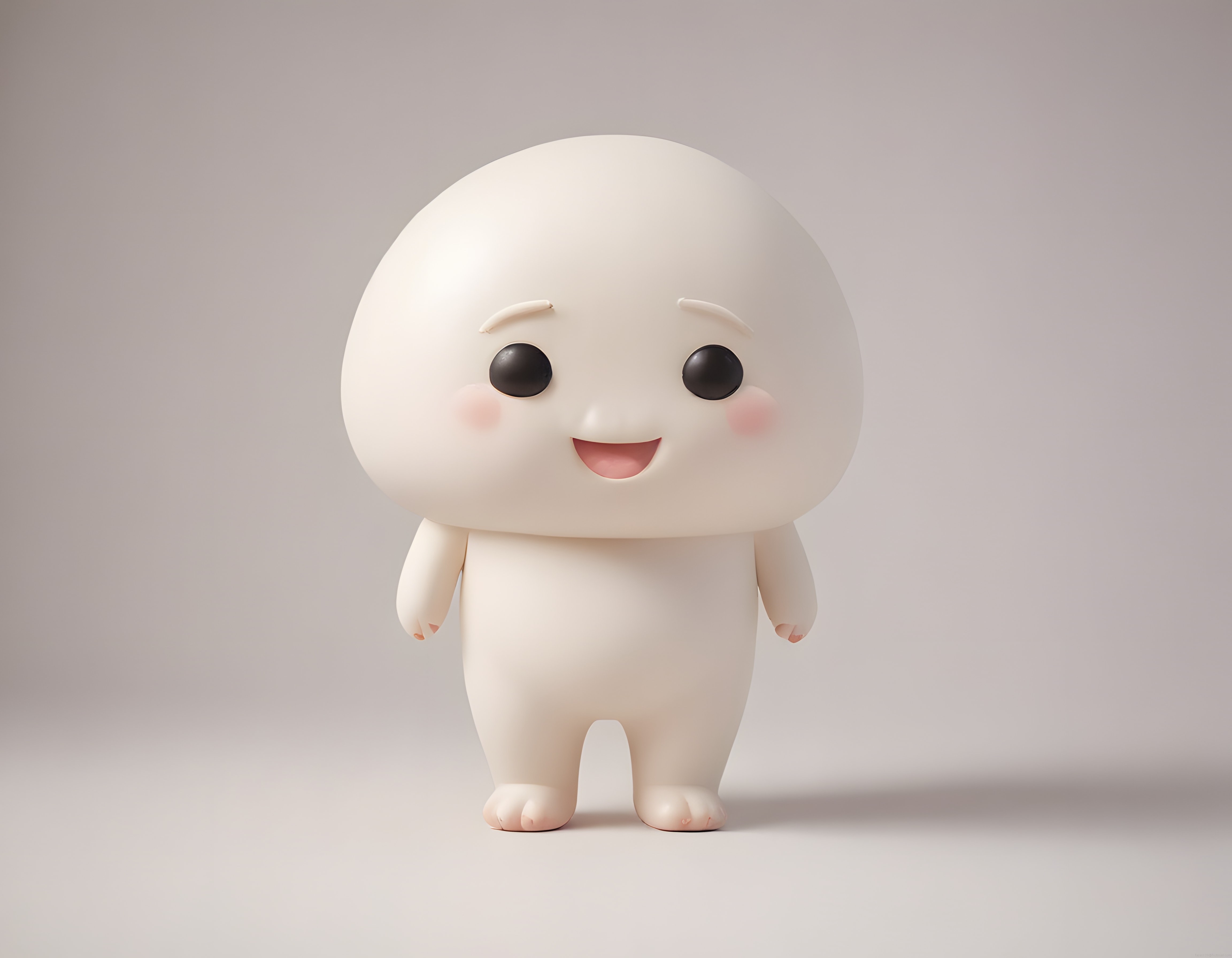 Sevimli Beyaz 3D Karakter: Yuvarlak Başlı Gülümseyen Minimalist Dijital Maskot