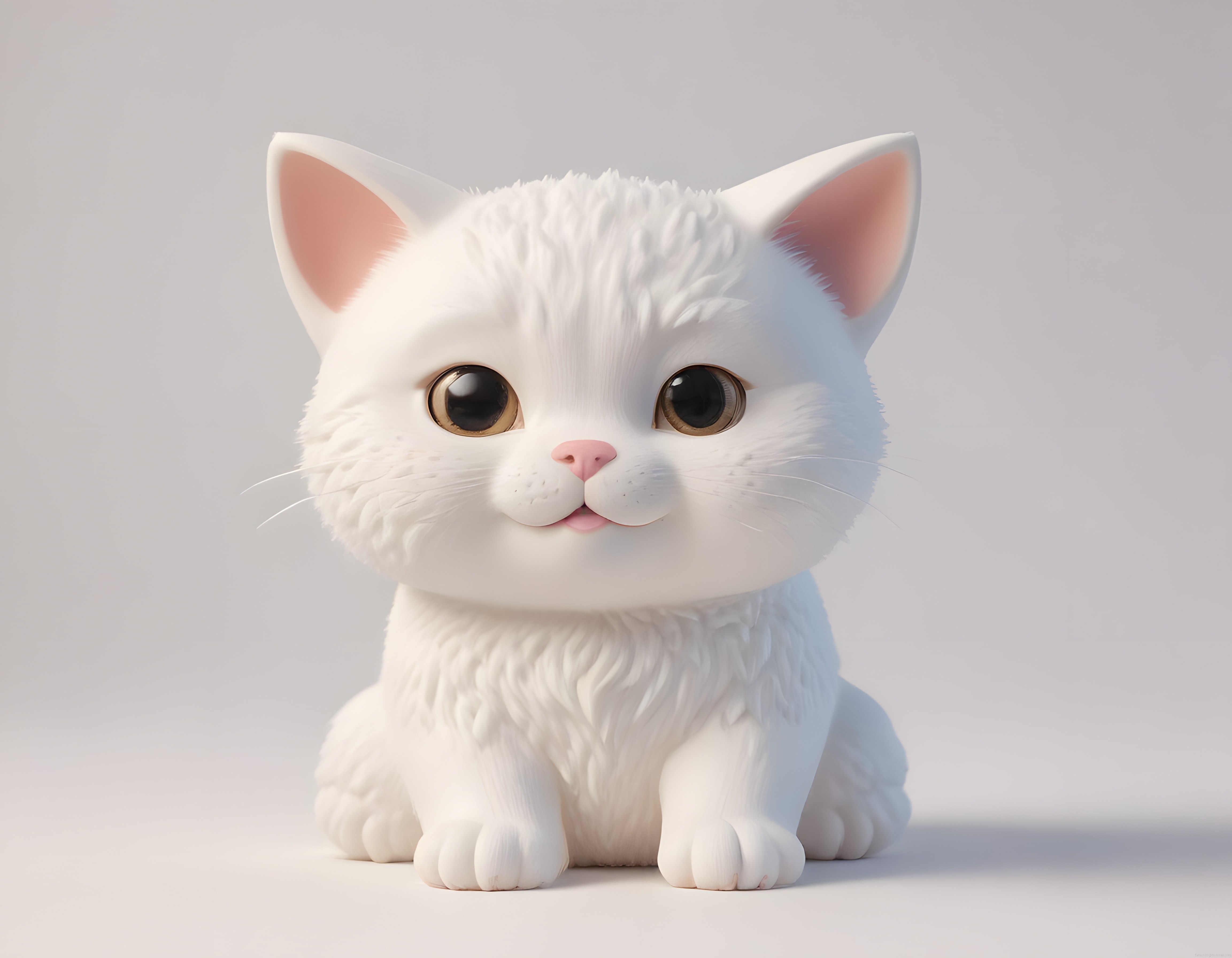 Sevimli Beyaz 3D Kedi Karakteri, Büyük Gözlü ve Tüylü Animasyon Tasarımı