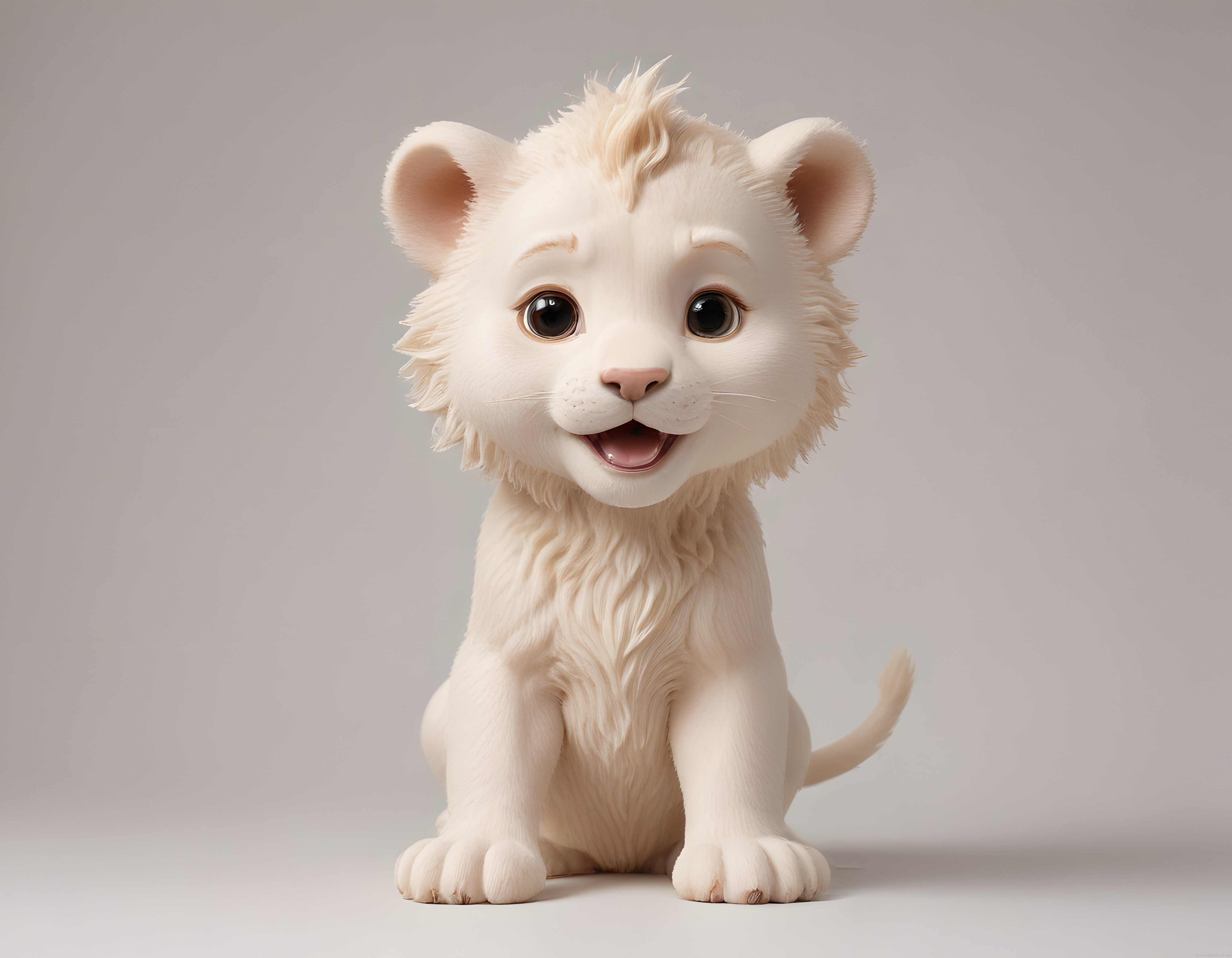 Sevimli beyaz aslan yavrusu peluş oyuncak 3d render stüdyo çekimi