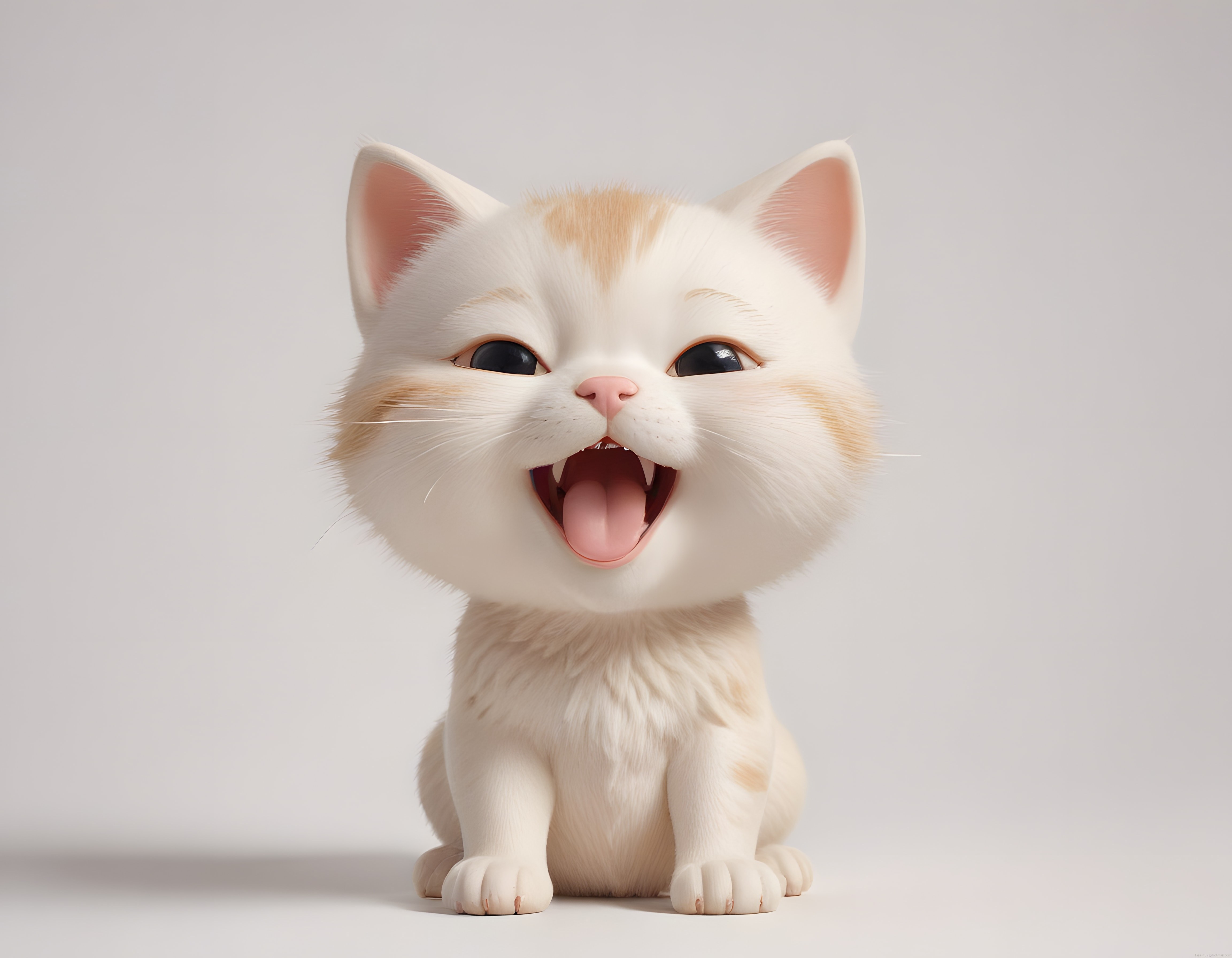 Sevimli Beyaz Kedi Yavrusu Karakteri, Mutlu ve Neşeli 3D Animasyon Tasarımı