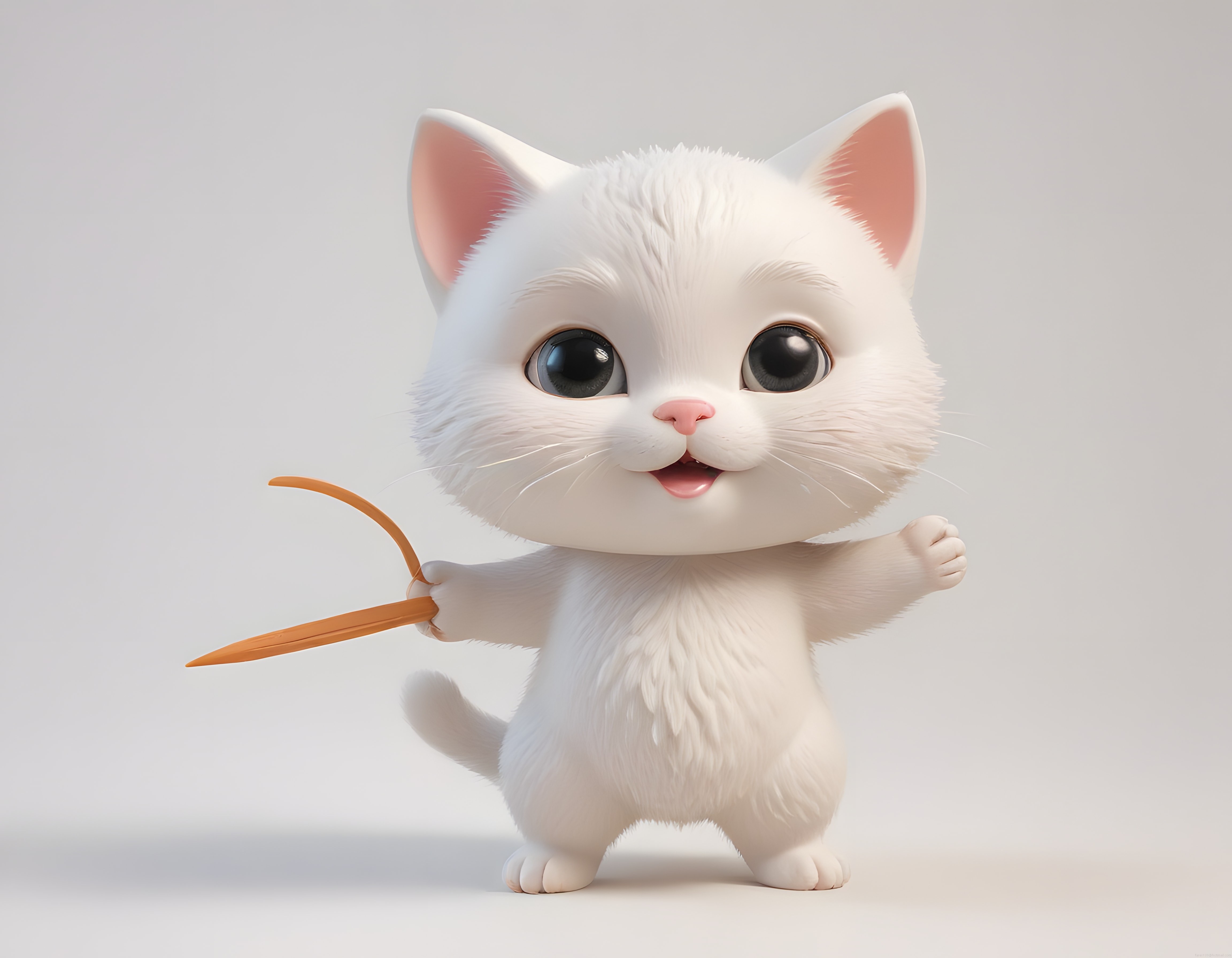 Sevimli Beyaz Kedi Yavrusu: Minik Kahraman Çizgi Film Karakteri Yay Tutarken