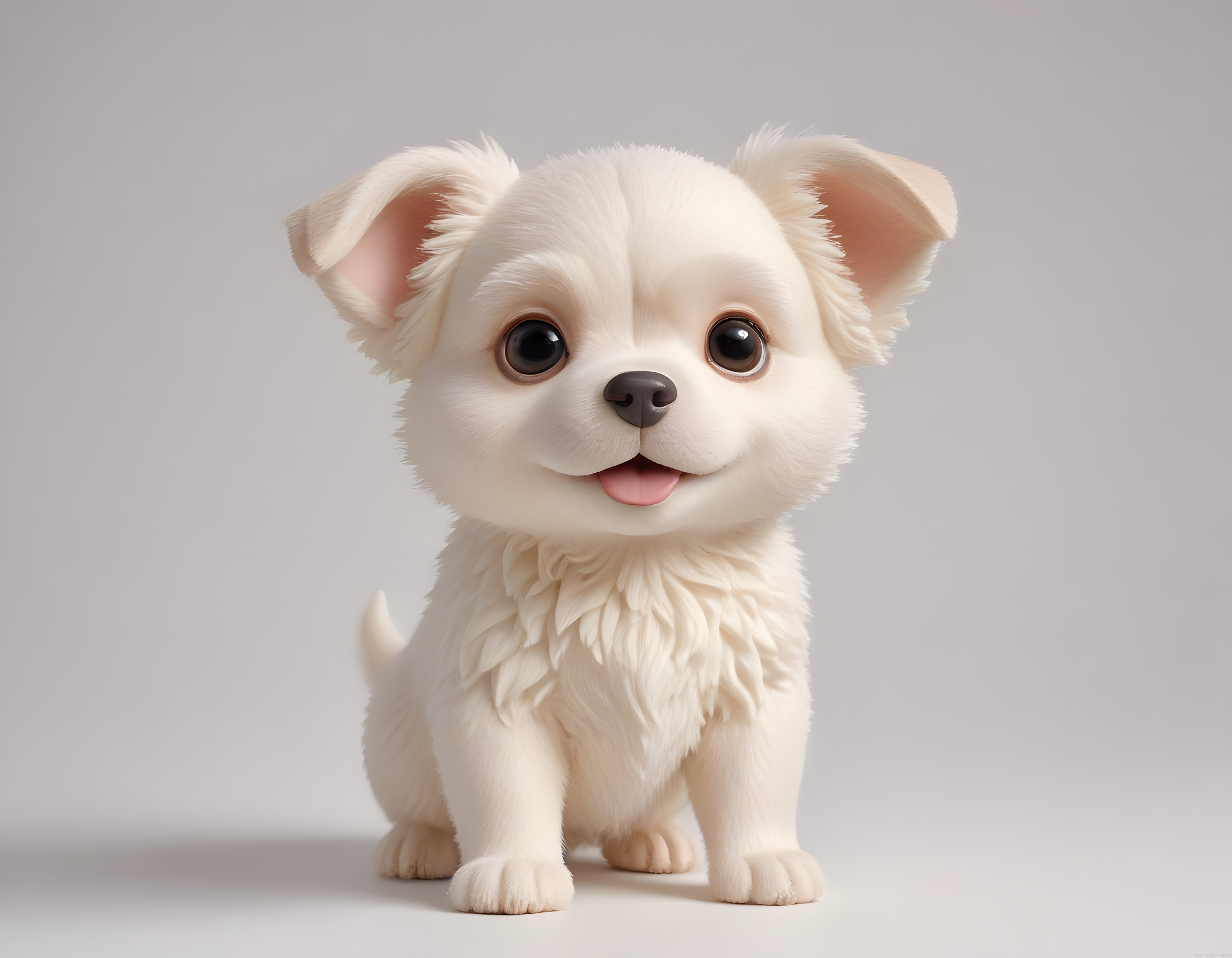 Sevimli Beyaz Köpek Yavrusu 3D Animasyon Karakteri, Peluş Oyuncak Tarzı