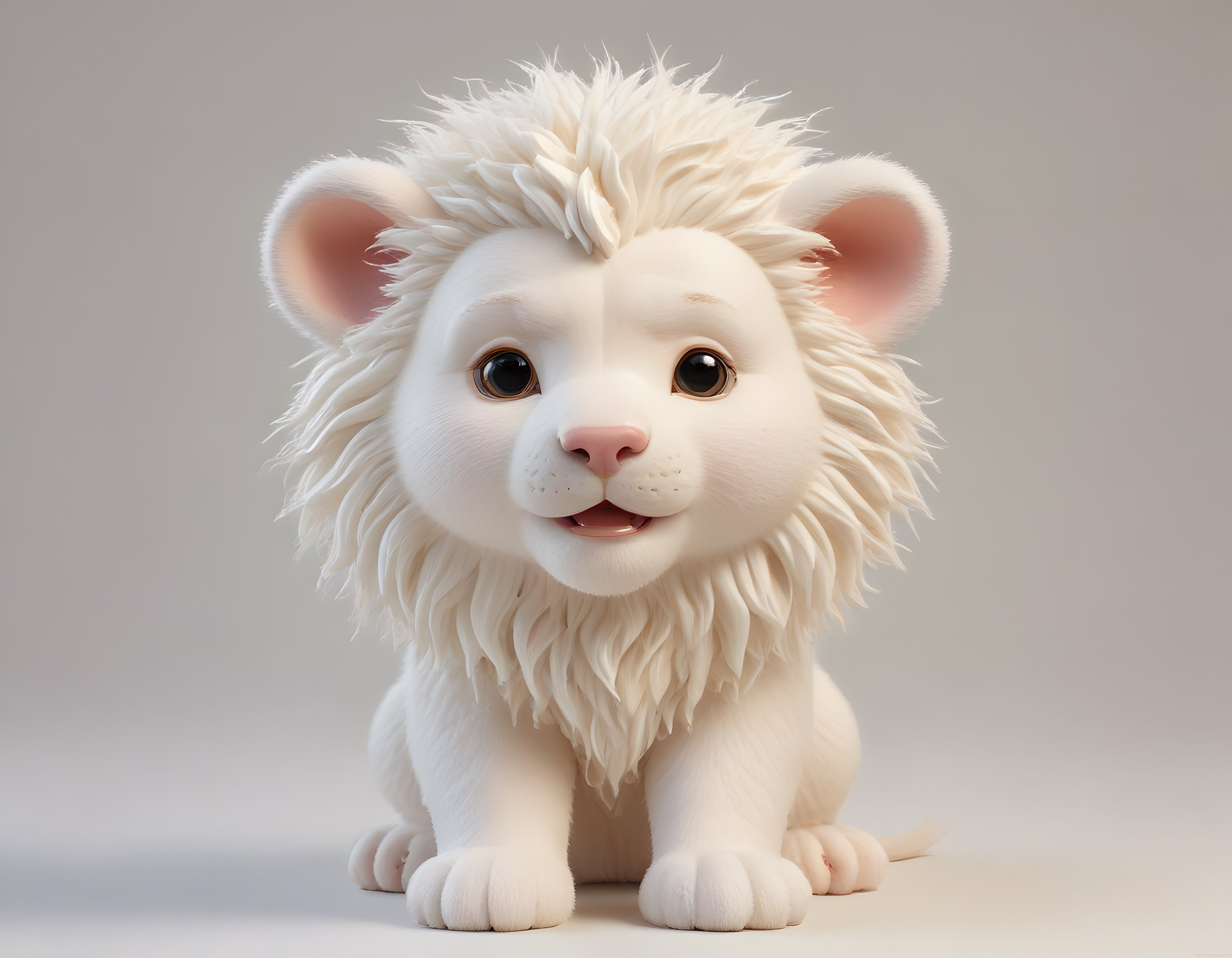 Sevimli Beyaz Peluş Aslan Yavrusu 3D Render: Oyuncak Tasarım İlhamı