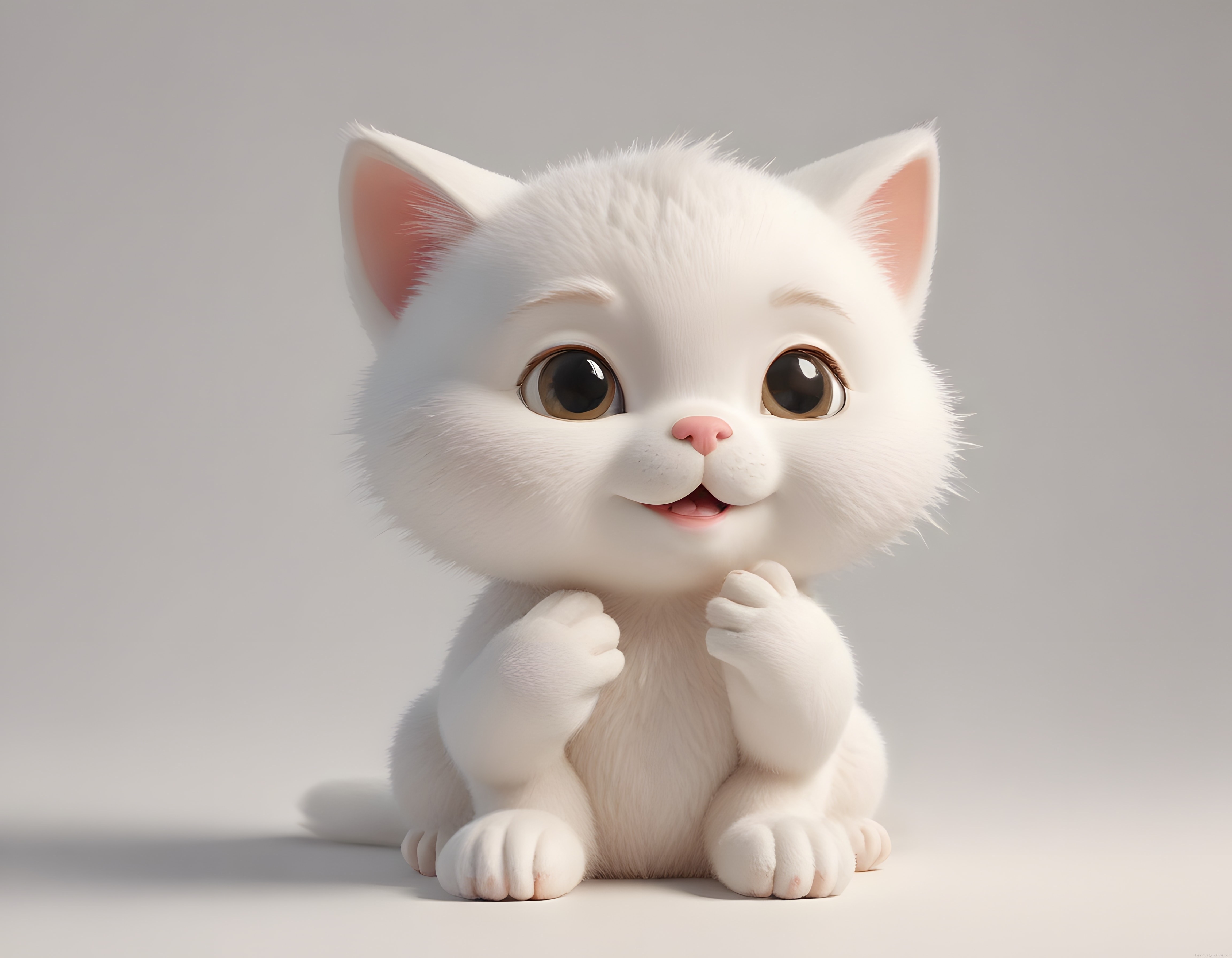 Sevimli Beyaz Yavru Kedinin Büyük Gözleriyle Masum 3D Animasyon Hali