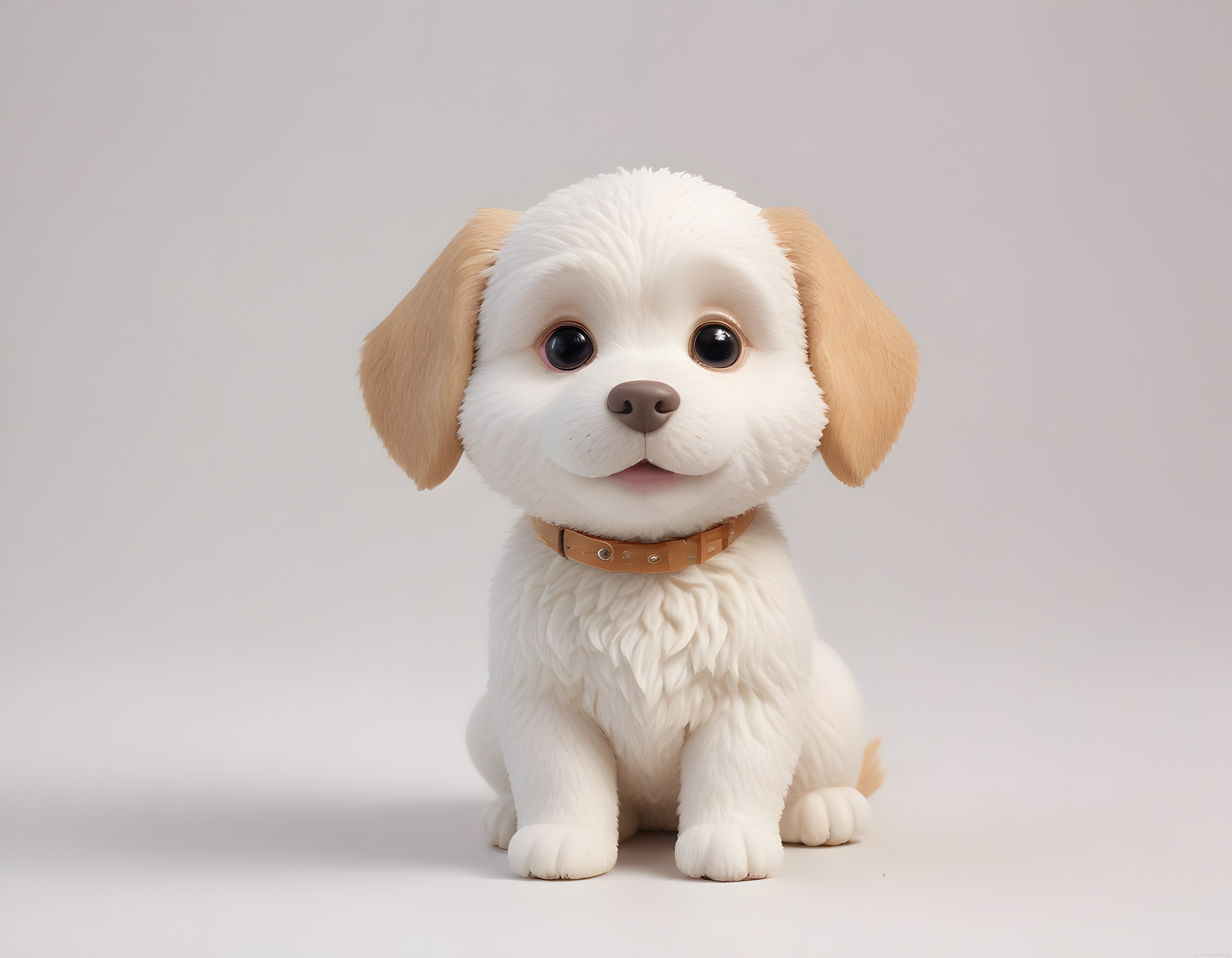 Sevimli Beyaz Yavru Köpek Animasyon Tarzında Kıvırcık Tüylü 3D Karakter