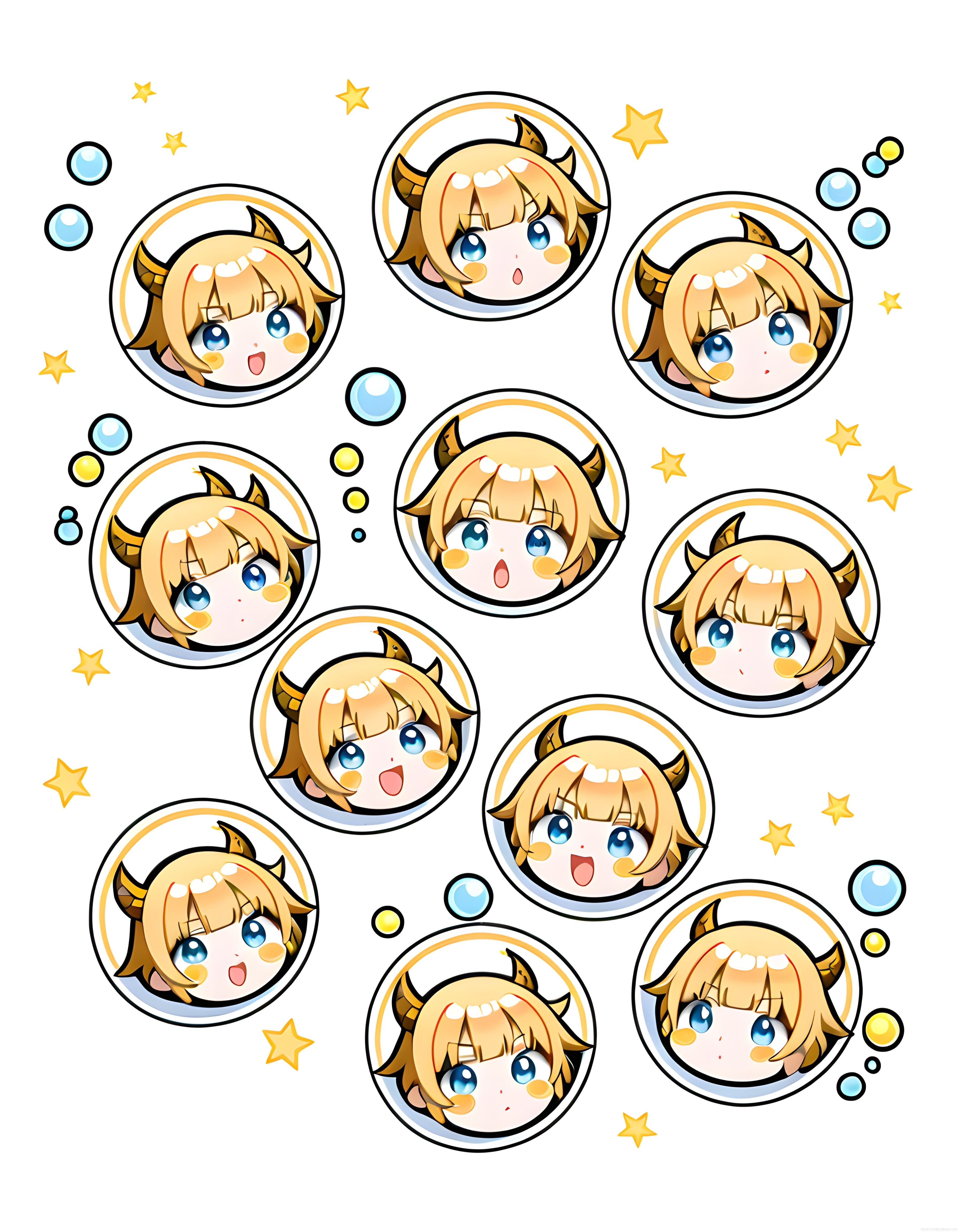 Sevimli boğa burcu temalı kawaii chibi anime karakter çıkartma koleksiyonu