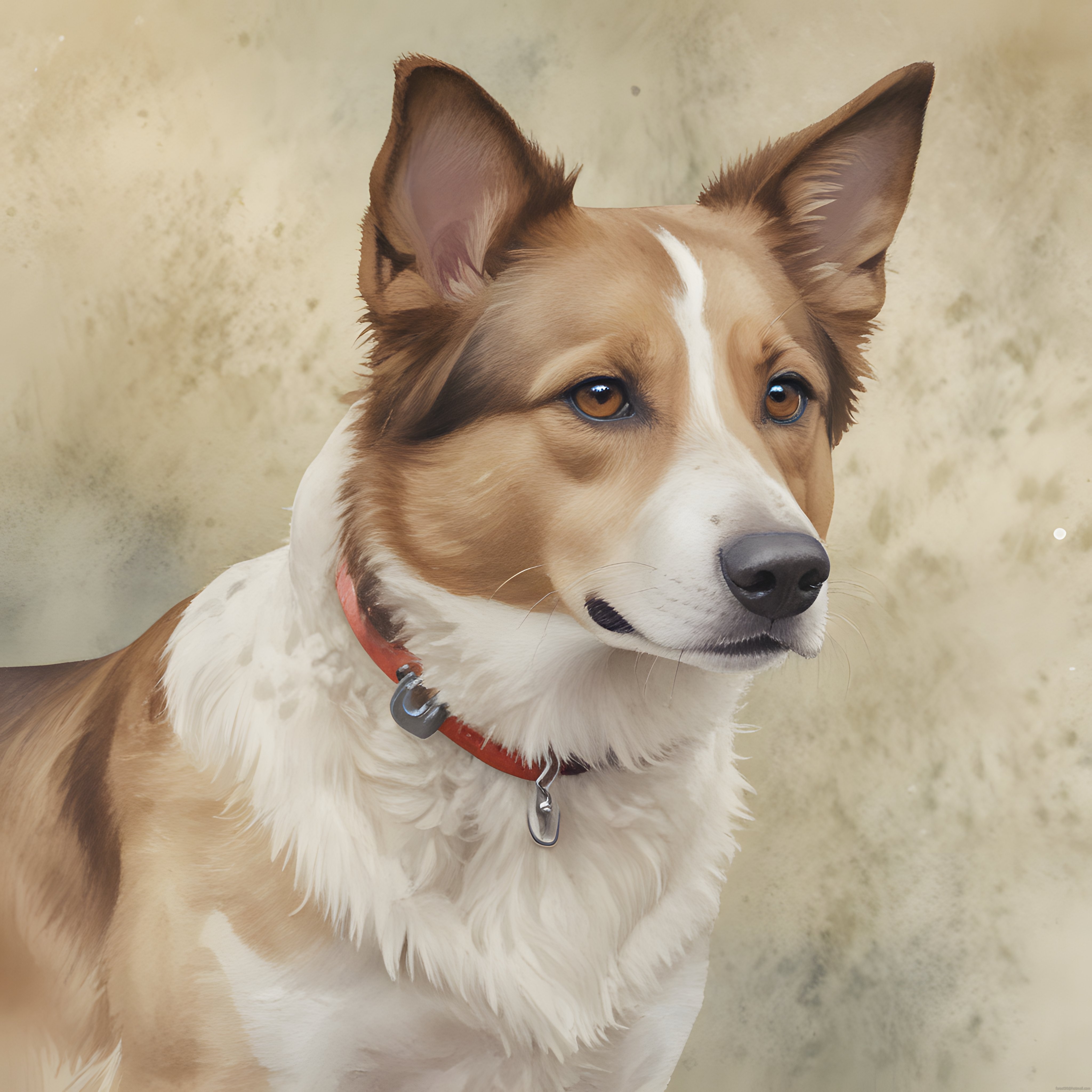 Sevimli Border Collie Karışımı Köpek Portresi ve Vintage Duvar Dokusu