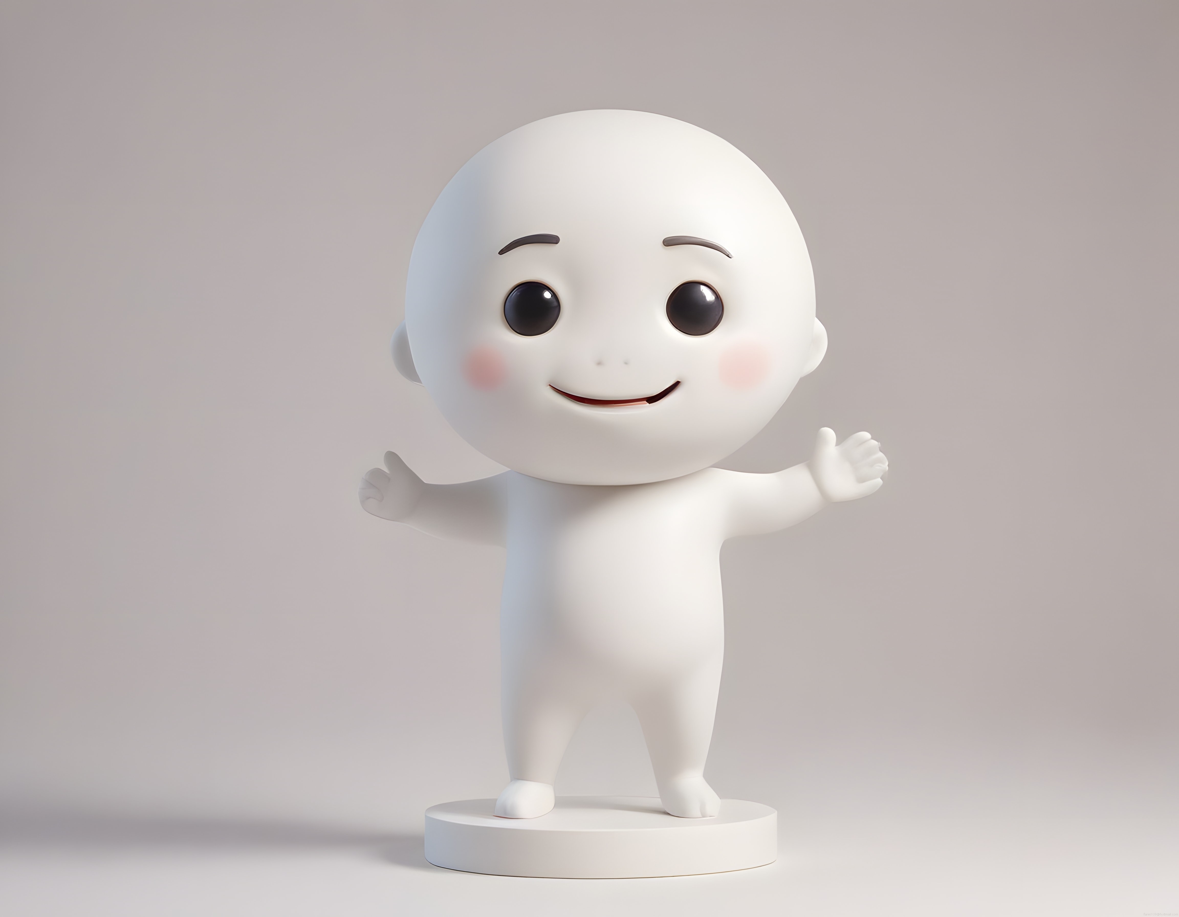 Sevimli Büyük Başlı Beyaz 3D Karakter Heykeli ve Minimalist Figür