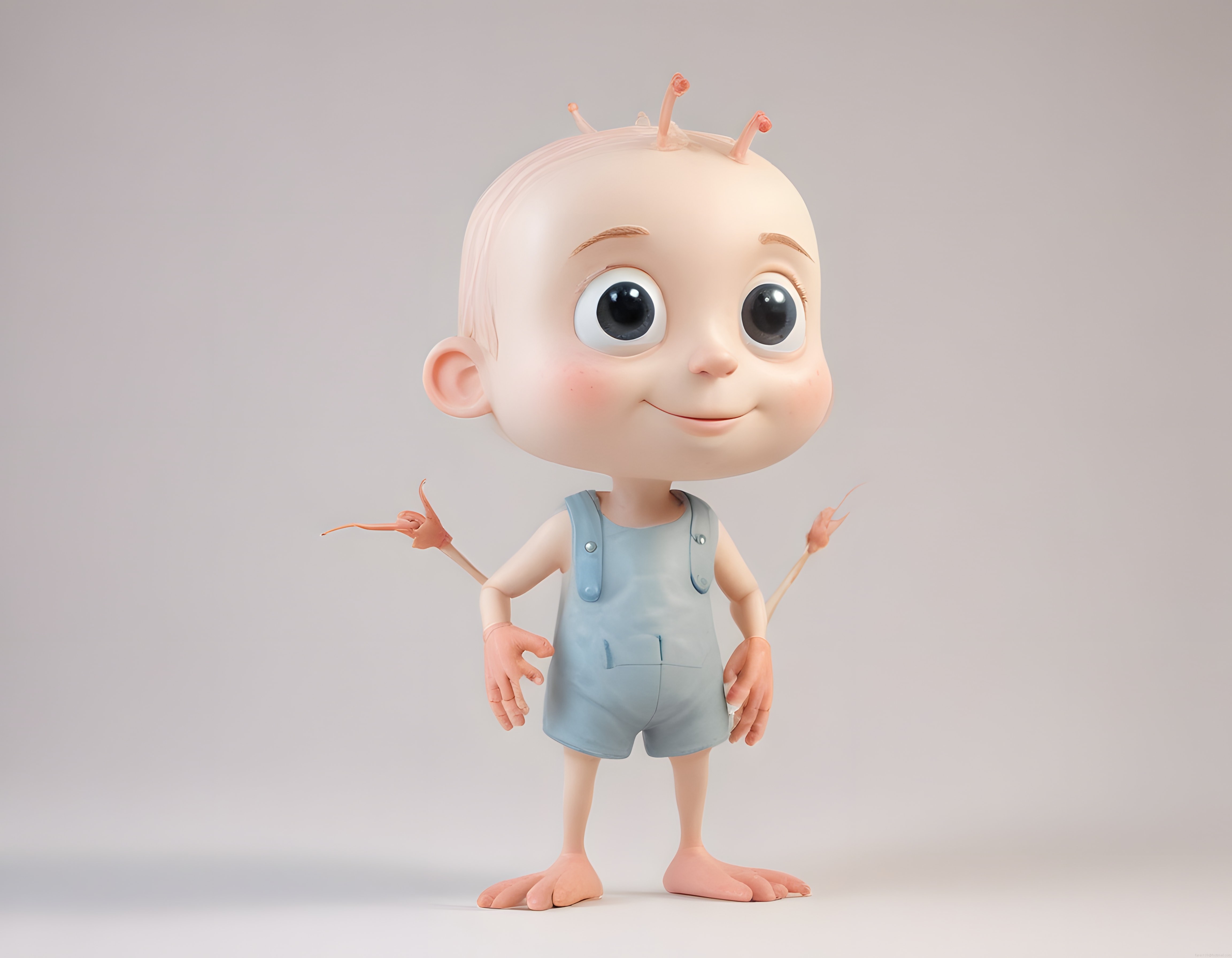 Sevimli Büyük Gözlü Antenli 3D Animasyon Bebek Karakter Tasarımı