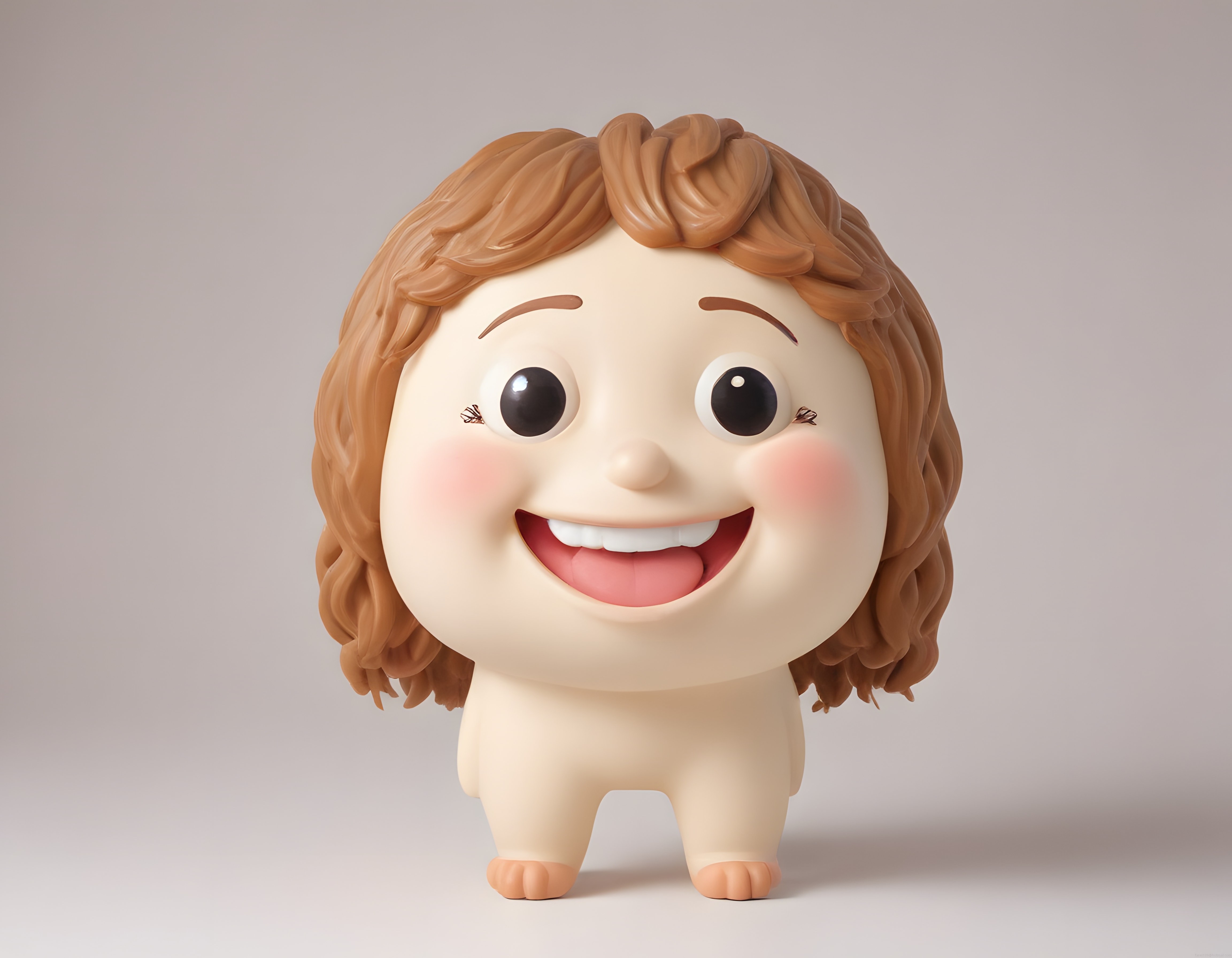 Sevimli Büyük Kafalı Kahverengi Saçlı Gülümseyen Kawaii Figür Karakter Tasarımı