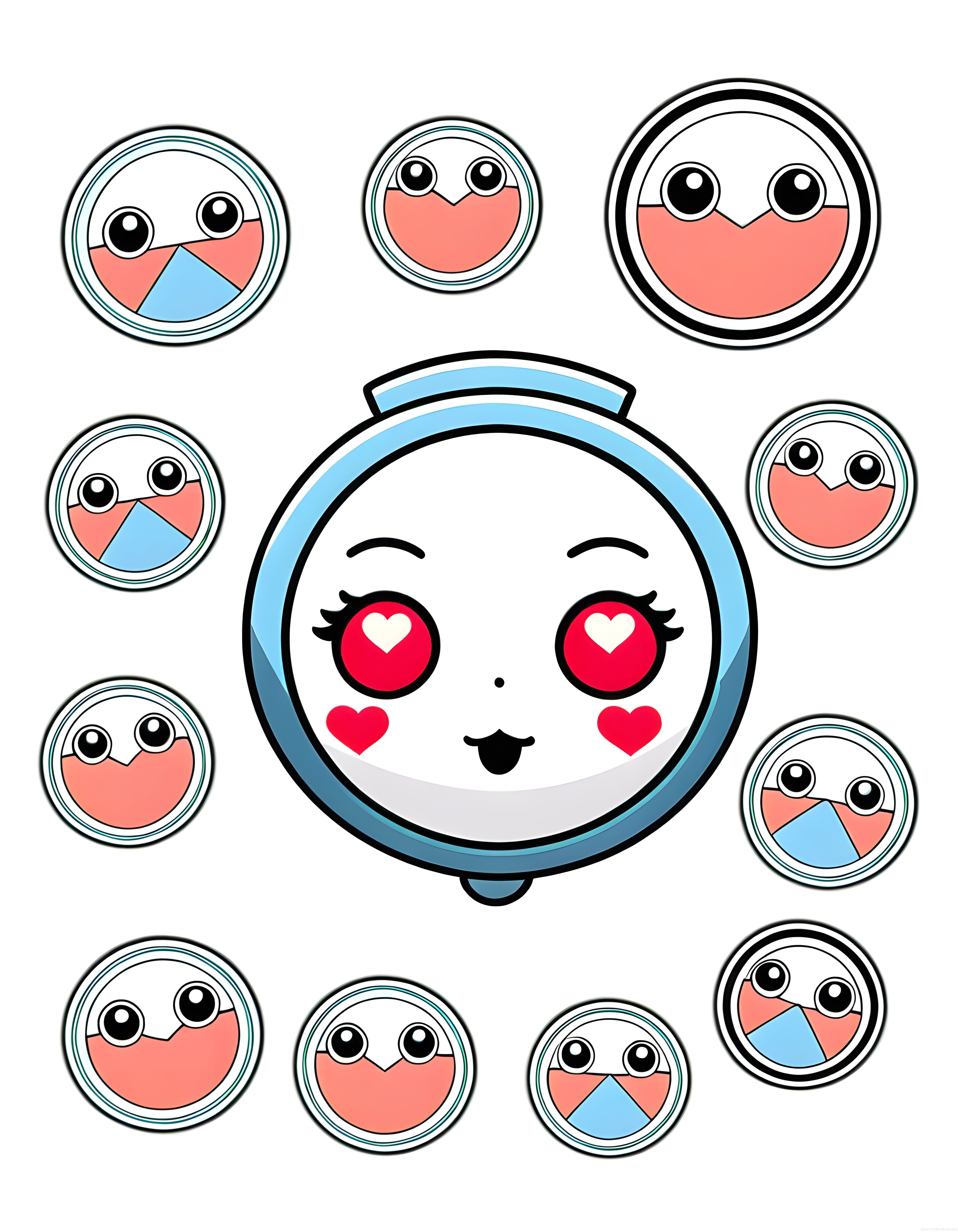 Sevimli Çalar Saat Karakteri ve Mini Suratlarıyla Aşk Dolu Kawaii Dijital Çizim