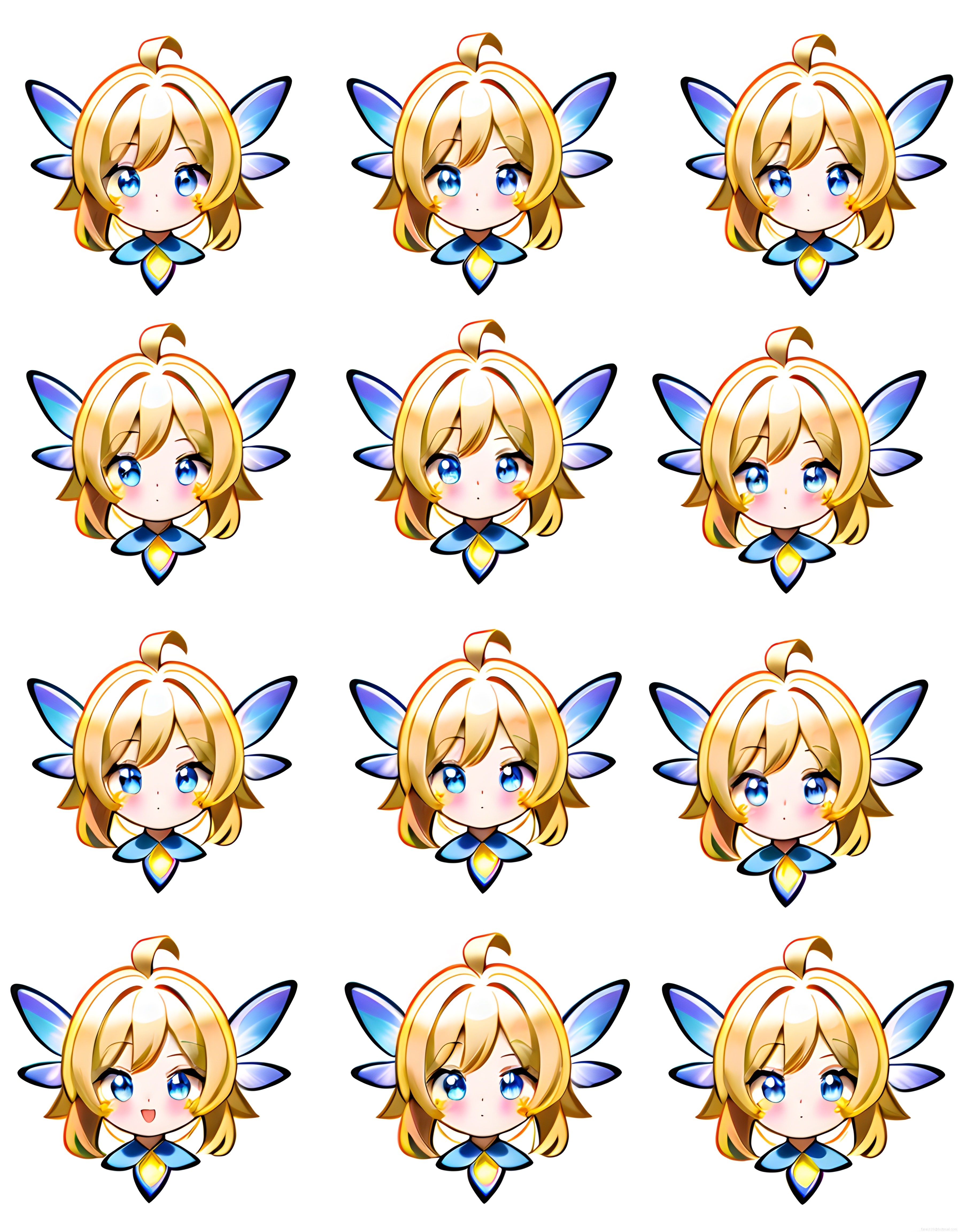 Sevimli chibi anime karakteri farklı yüz ifadeleri dijital çizim seti