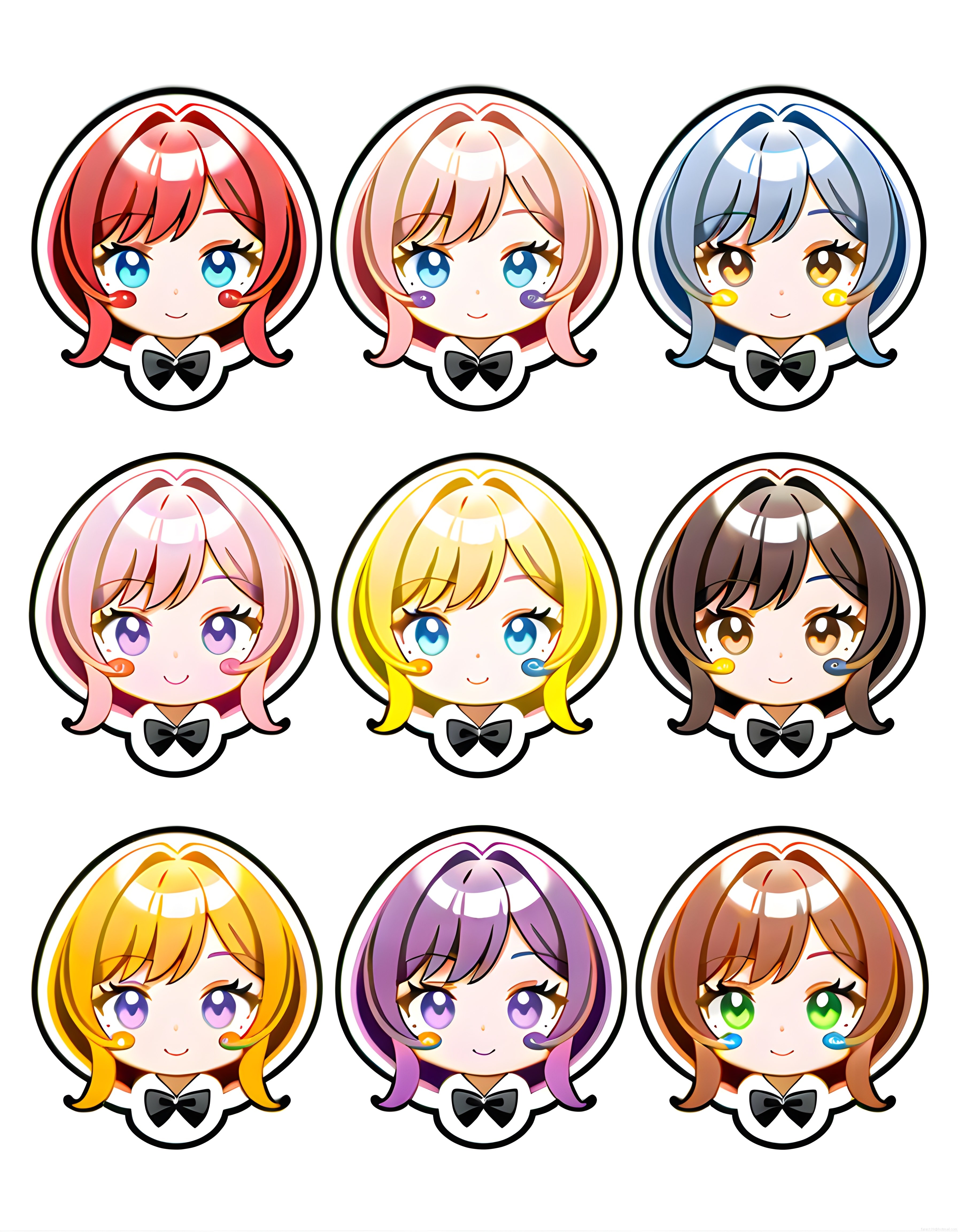 Sevimli Chibi Anime Kız Avatar Seti: 9 Farklı Renkte Dijital Karakter Tasarımı