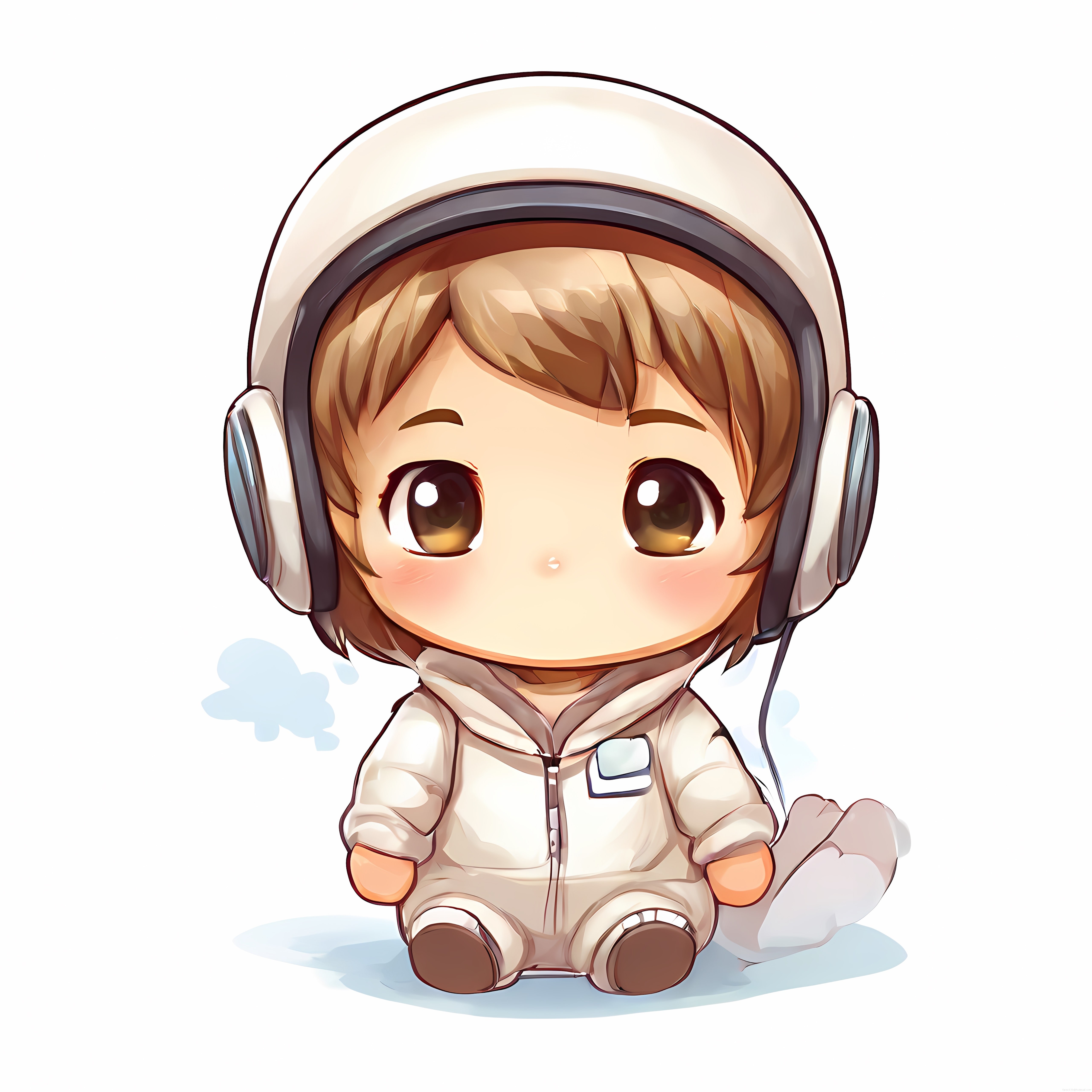 Sevimli chibi astronot çocuk karakteri pastel tonlarda dijital illüstrasyon