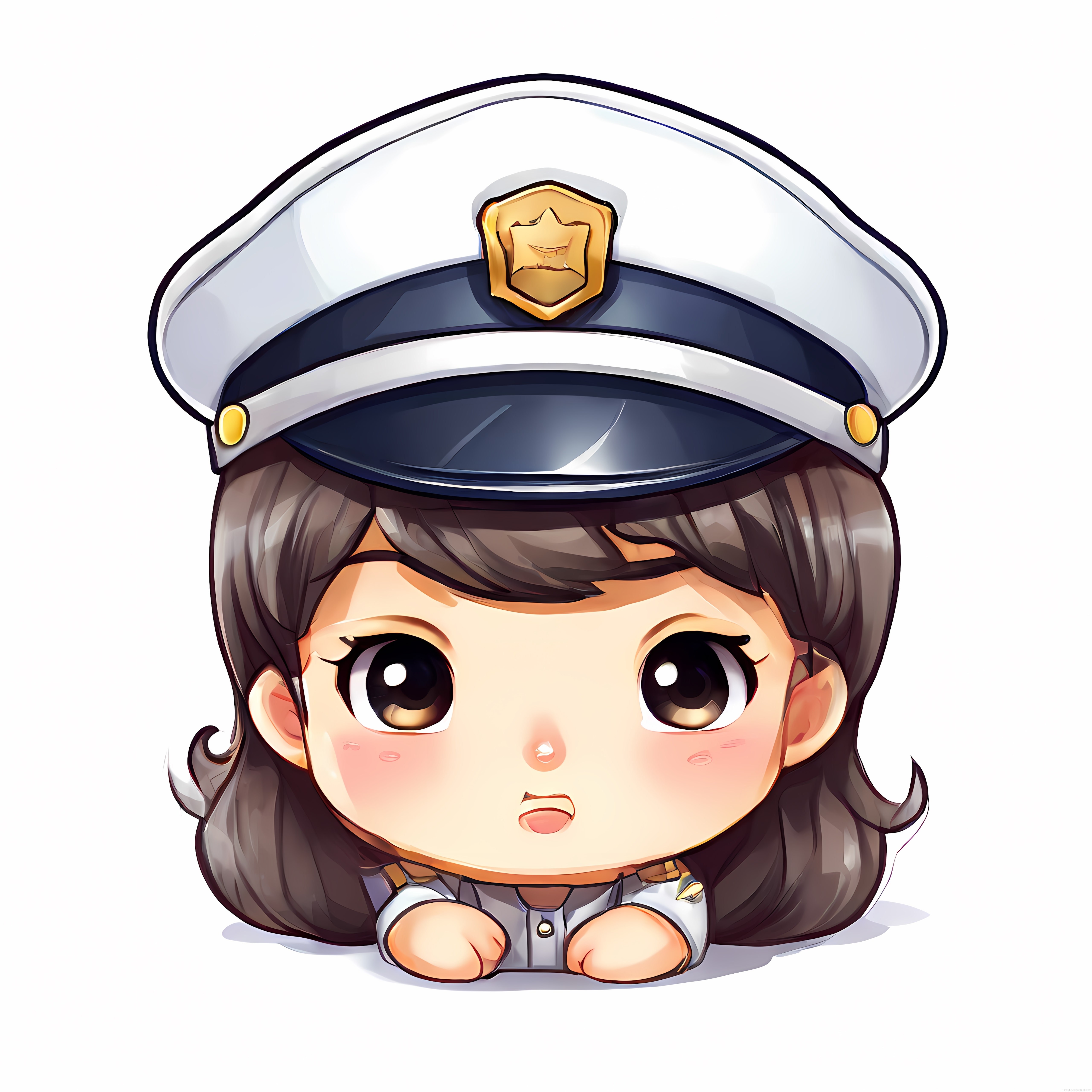 sevimli chibi kaptan şapkalı masum kız karakteri dijital illüstrasyon