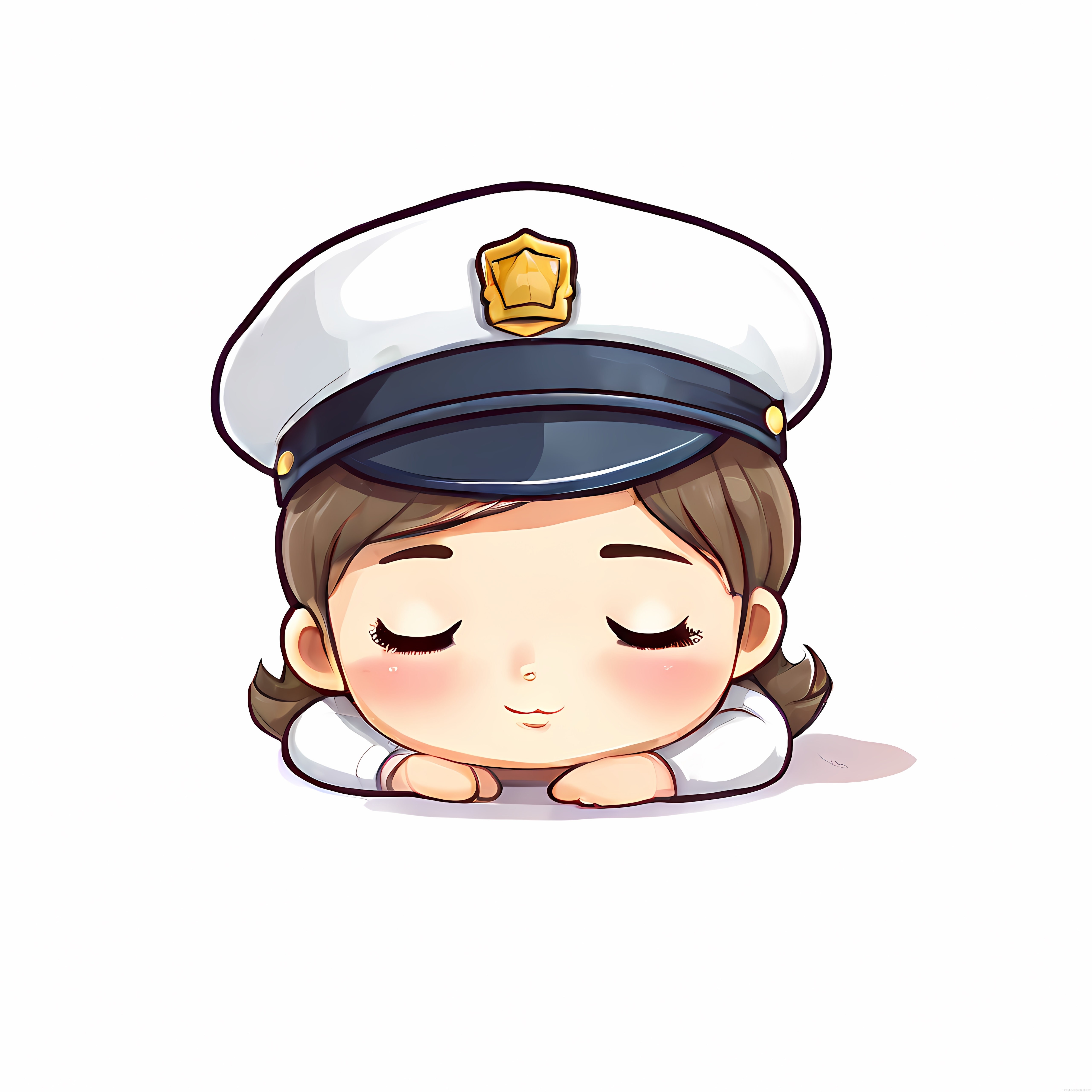 Sevimli Chibi Kız Dijital Sanat Çalışması: Beyaz Polis Şapkası ve Masum Anime Tarzı