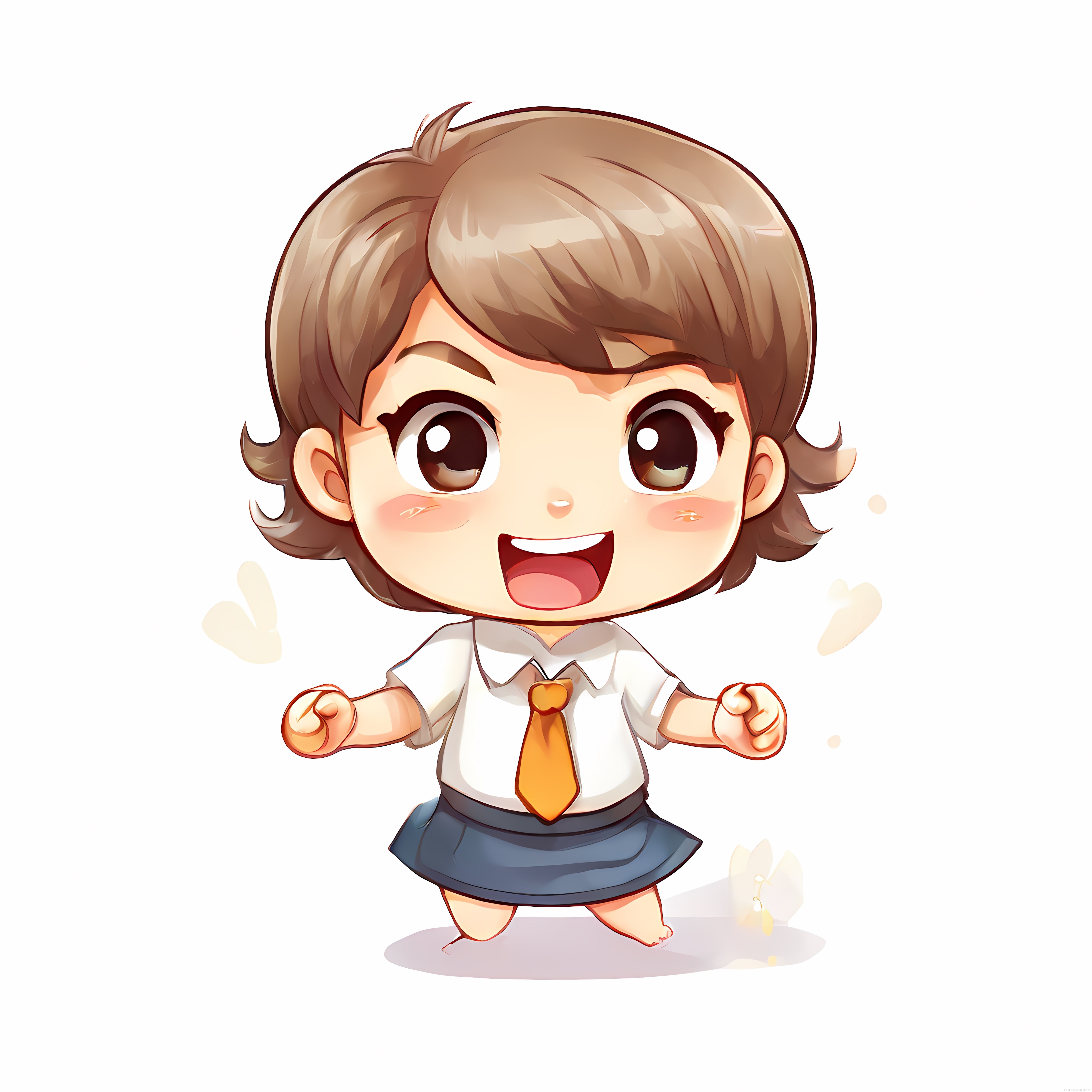 Sevimli Chibi Kız Karakteri Okul Kıyafetiyle Gülümseyen Anime Stili