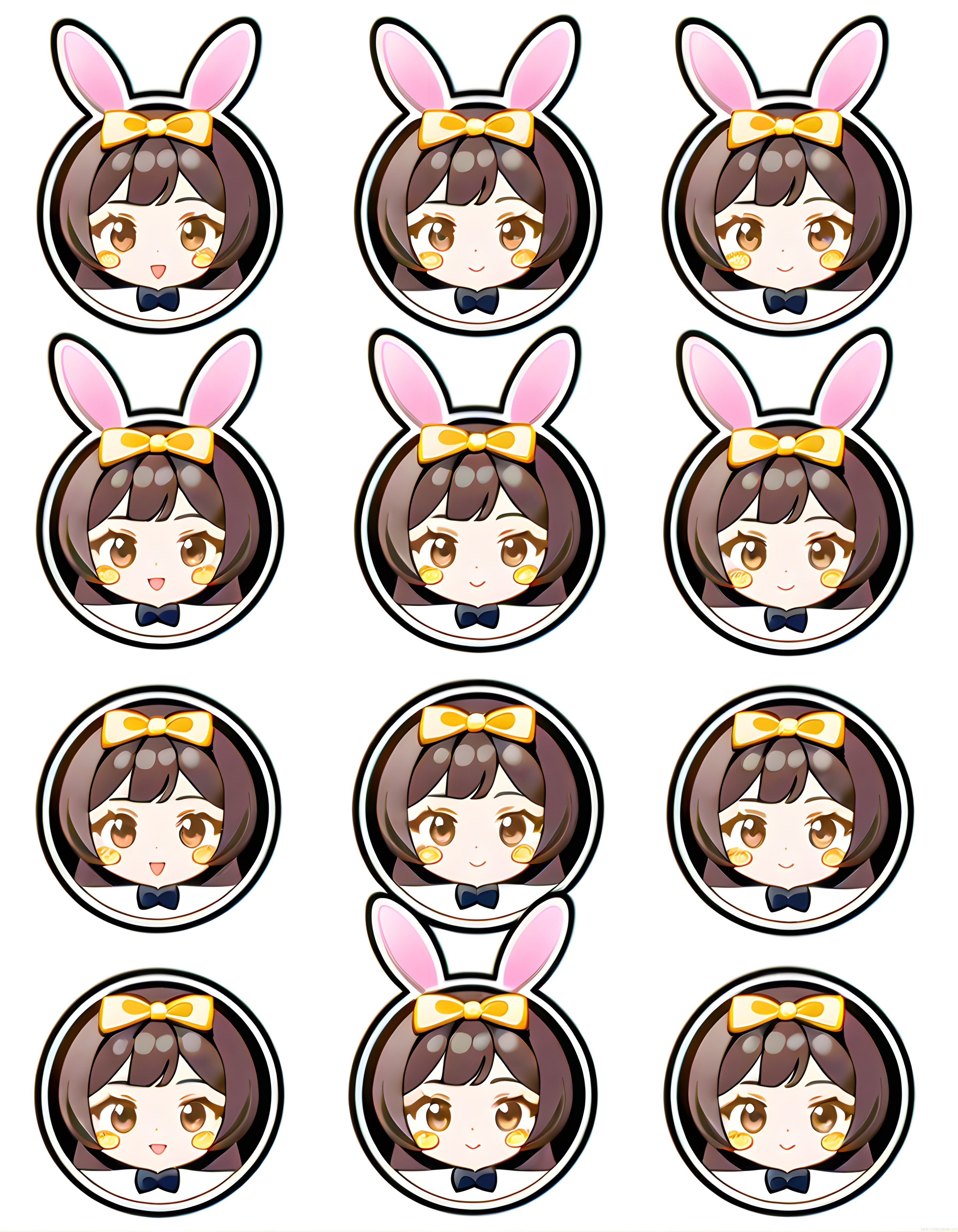 Sevimli Chibi Kız Karakterleri: Tavşan Kulaklı ve Fiyonklu Anime Avatar Seti