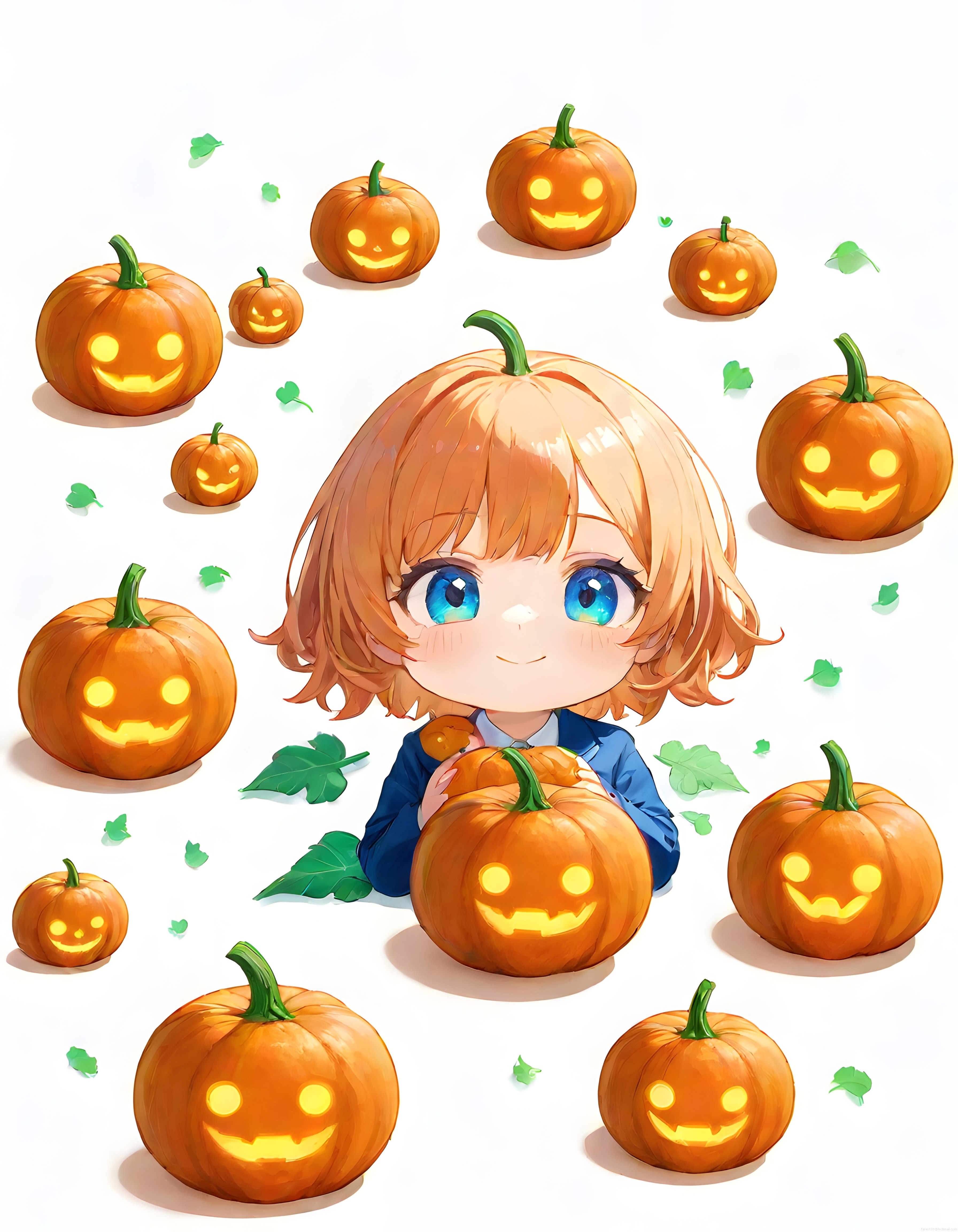 Sevimli Chibi Kız ve Halloween Balkabaklarıyla Masalsı Sonbahar Anı