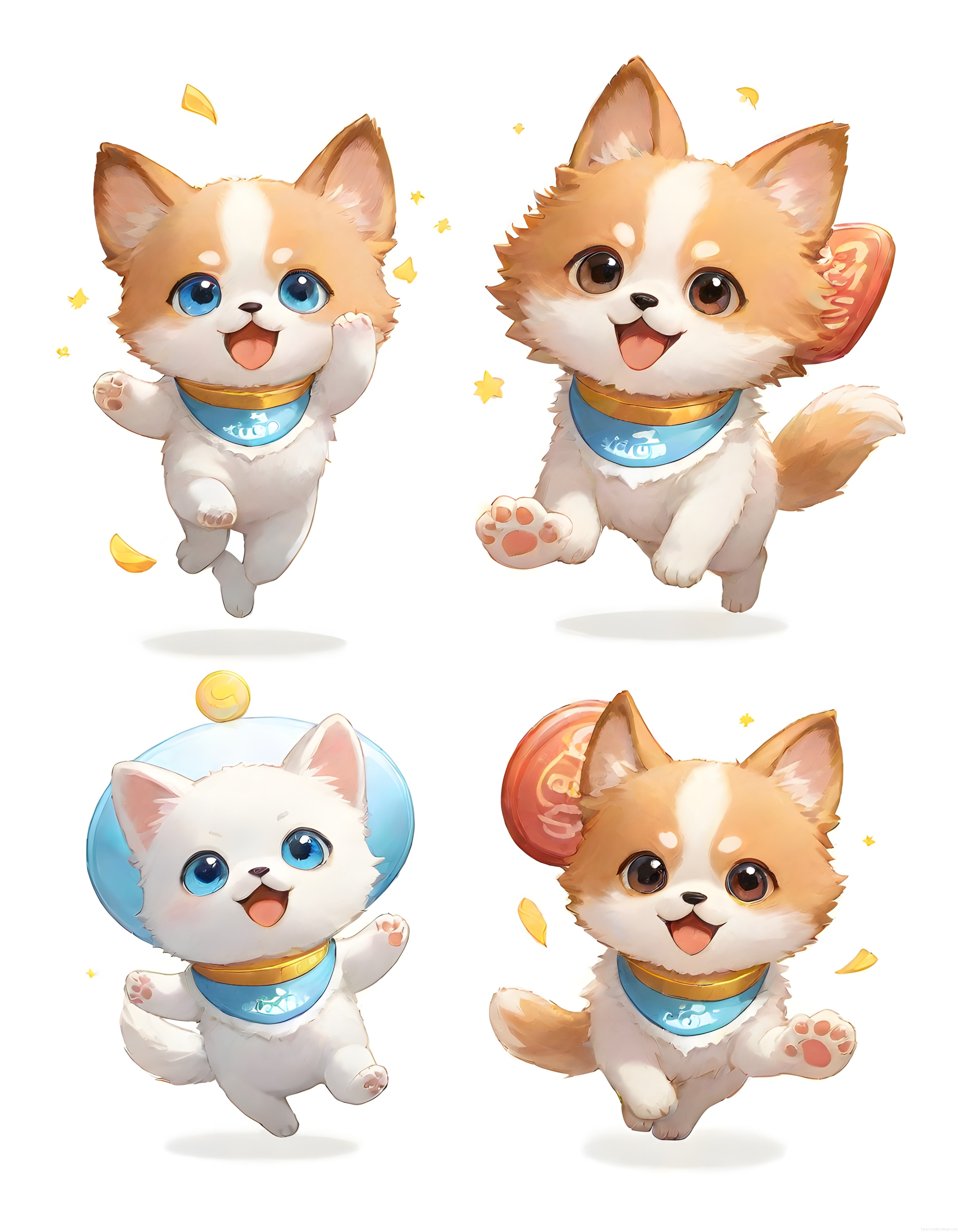 Sevimli chibi köpek yavruları dijital illüstrasyon ve karakter tasarımı